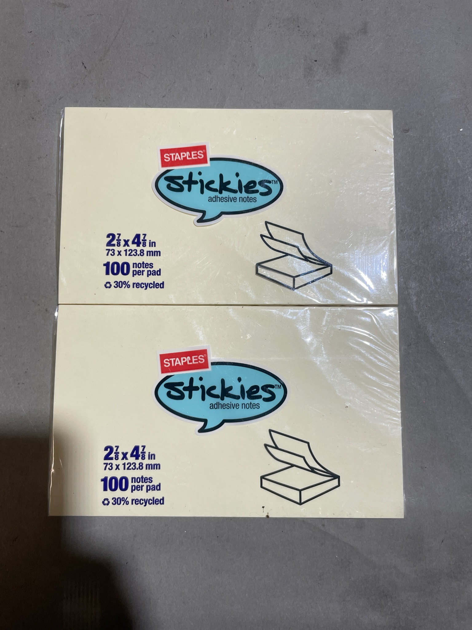 Staples Pale Yellow Rectangular Sticky Notes Size 2 7/8 x 4 7/8 in