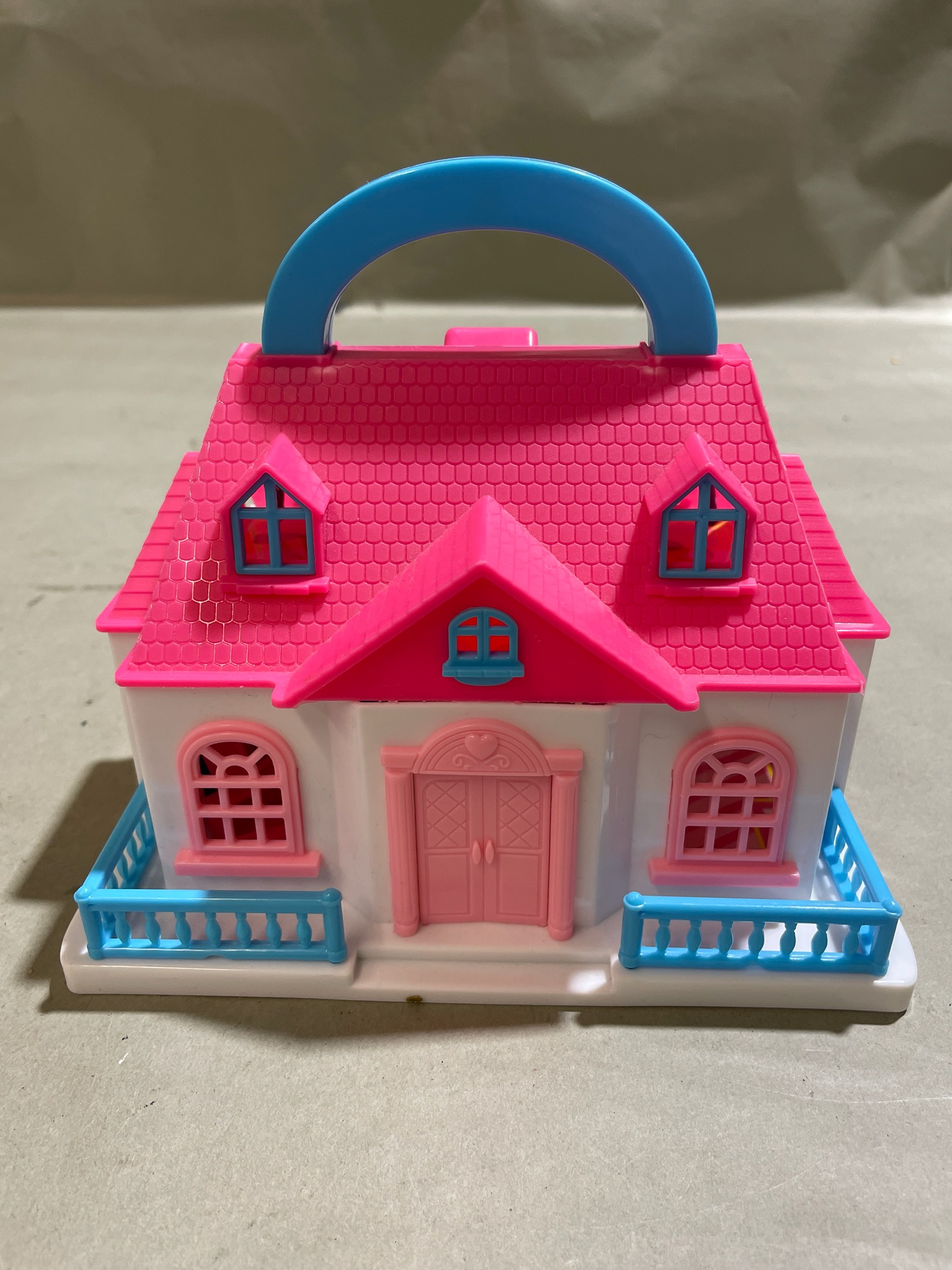 Pink White Blue Plastic Dollhouse Playset