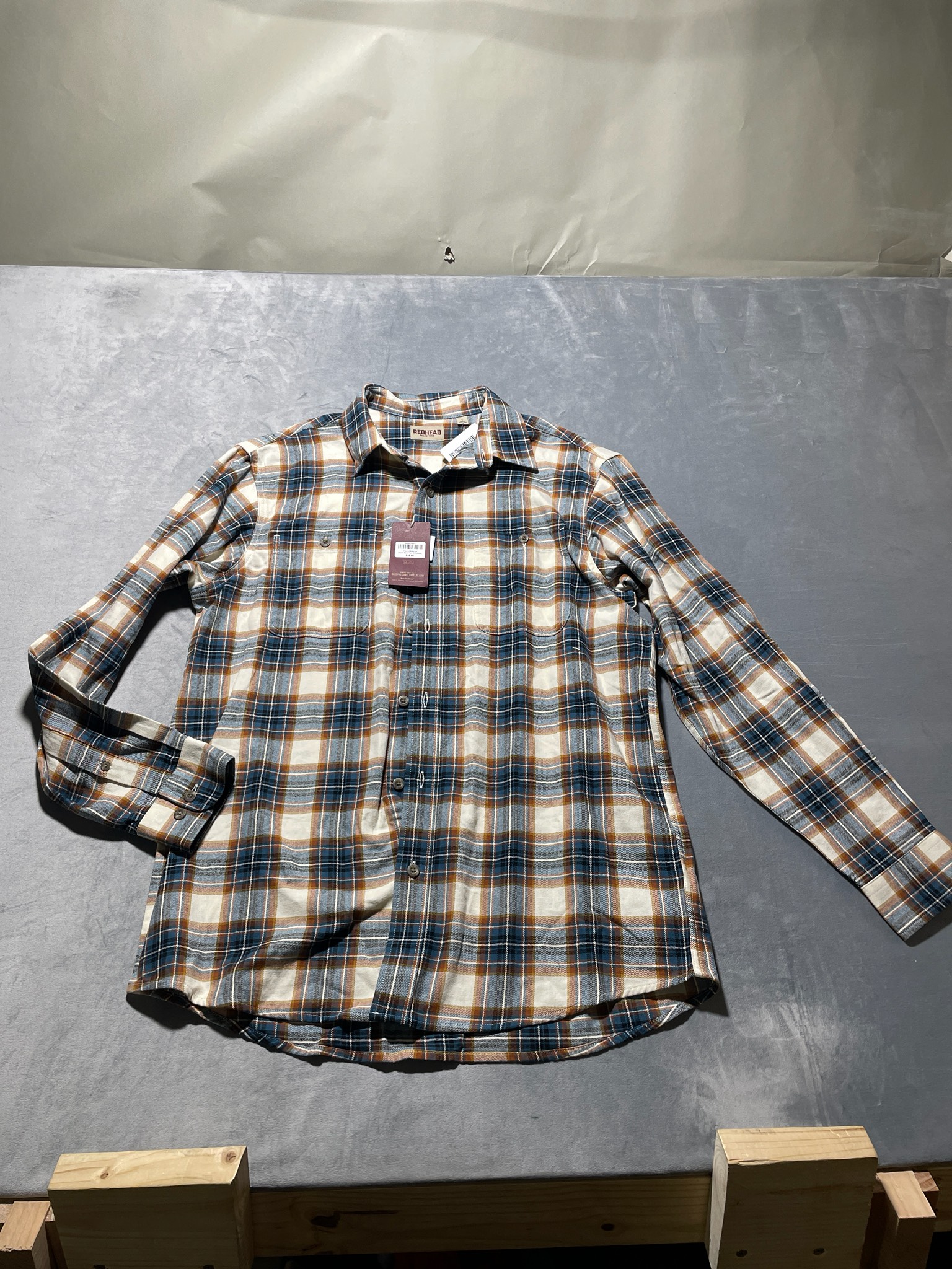 RedHead Cream Plaid Flannel Shirt Size L