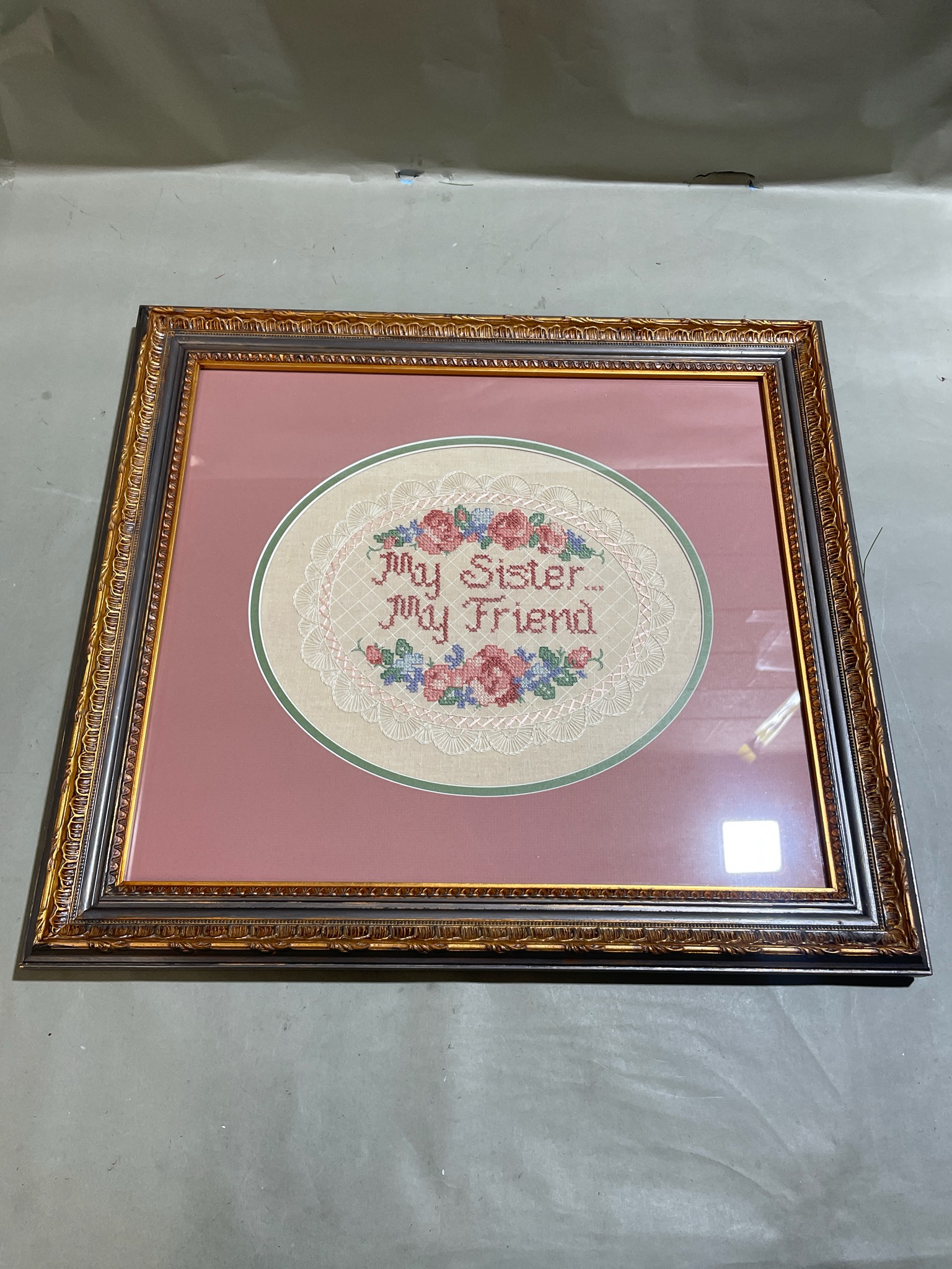 Custom Framed Gold Tone Framed Cross-Stitch Sampler