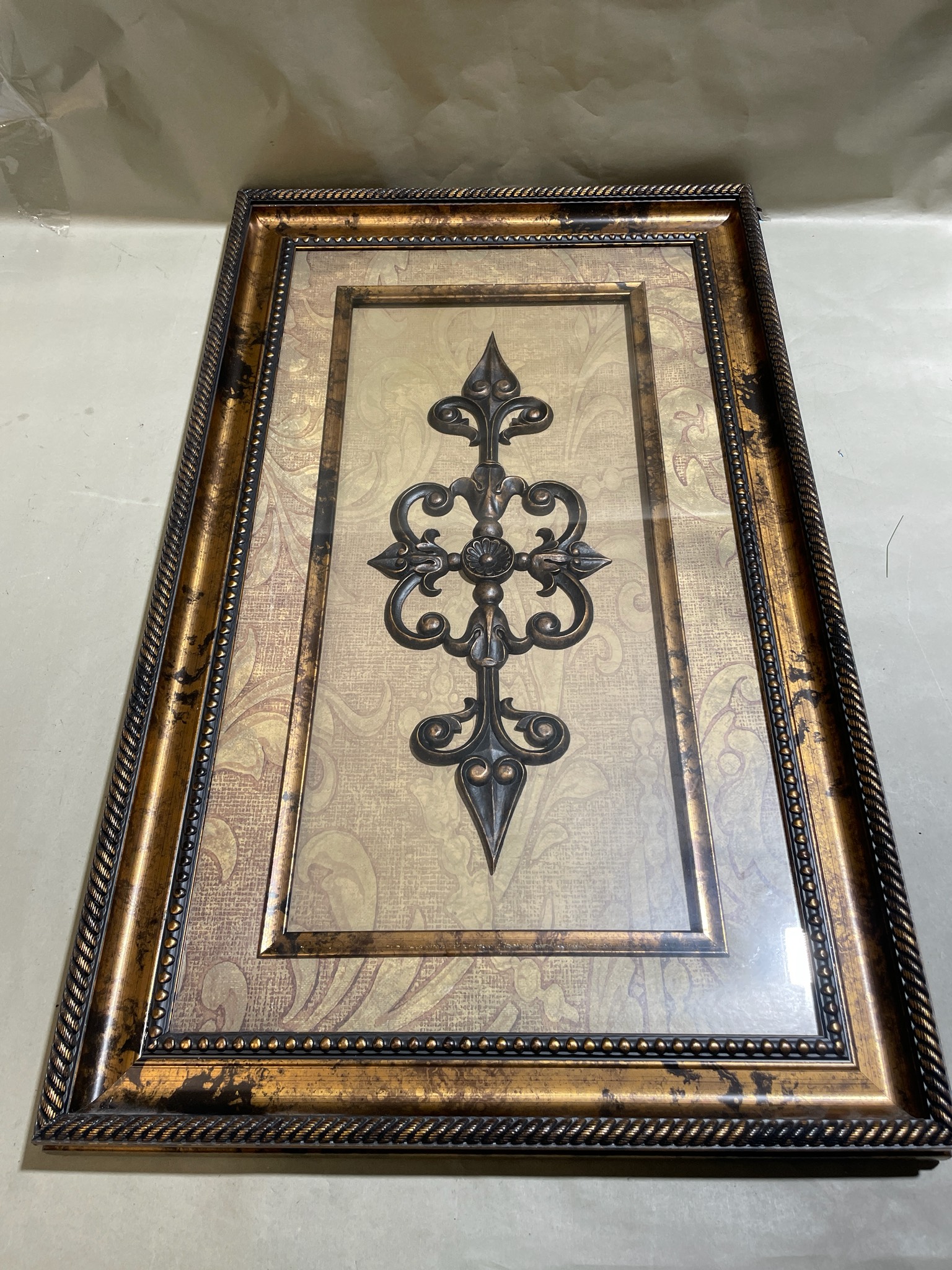 Gold Bronze Metal Applique Framed Wall Art