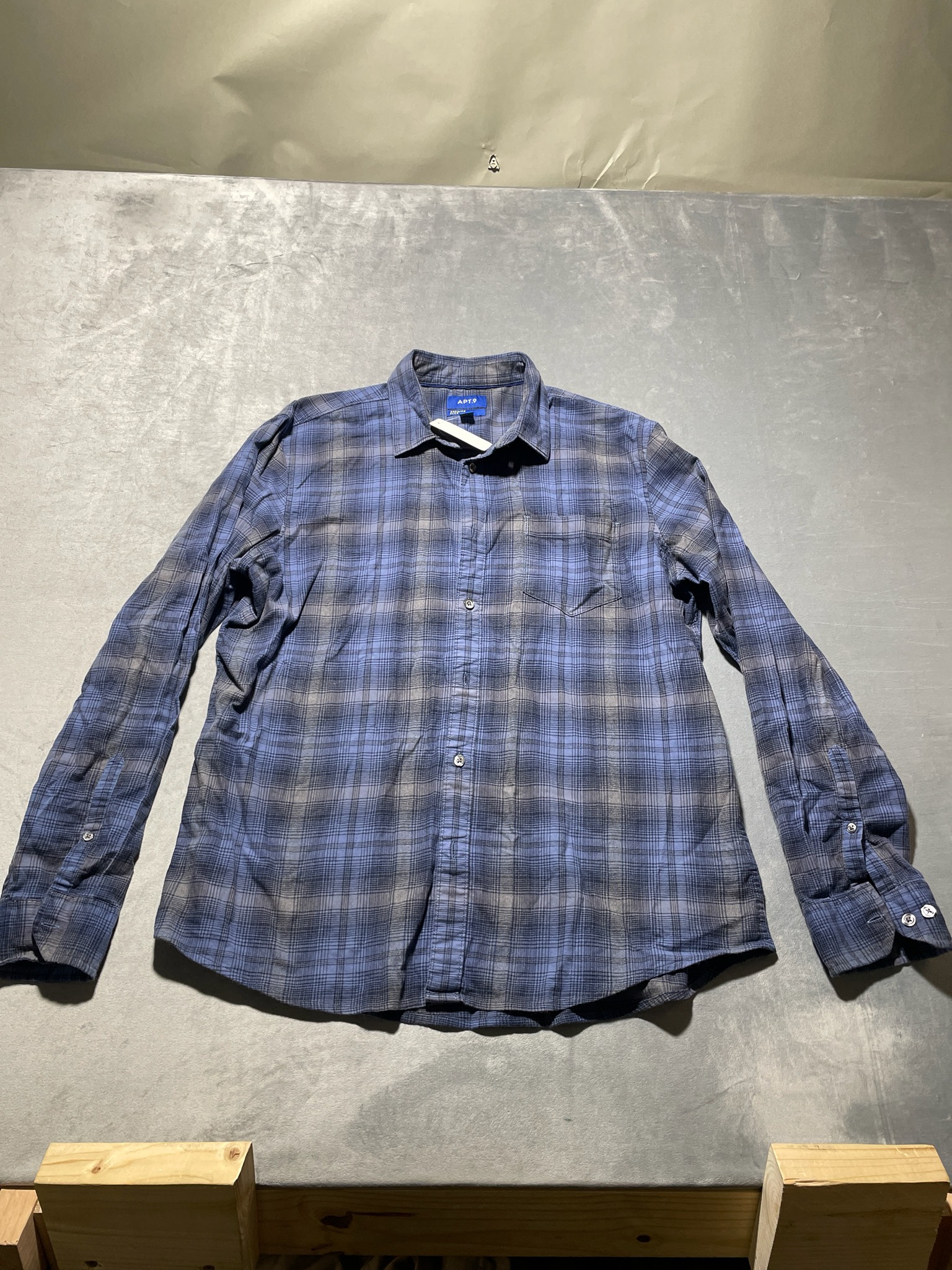 APT.9 Blue-Gray Plaid Brushed Flannel Long-Sleeve Button-Up Shirt Size XL