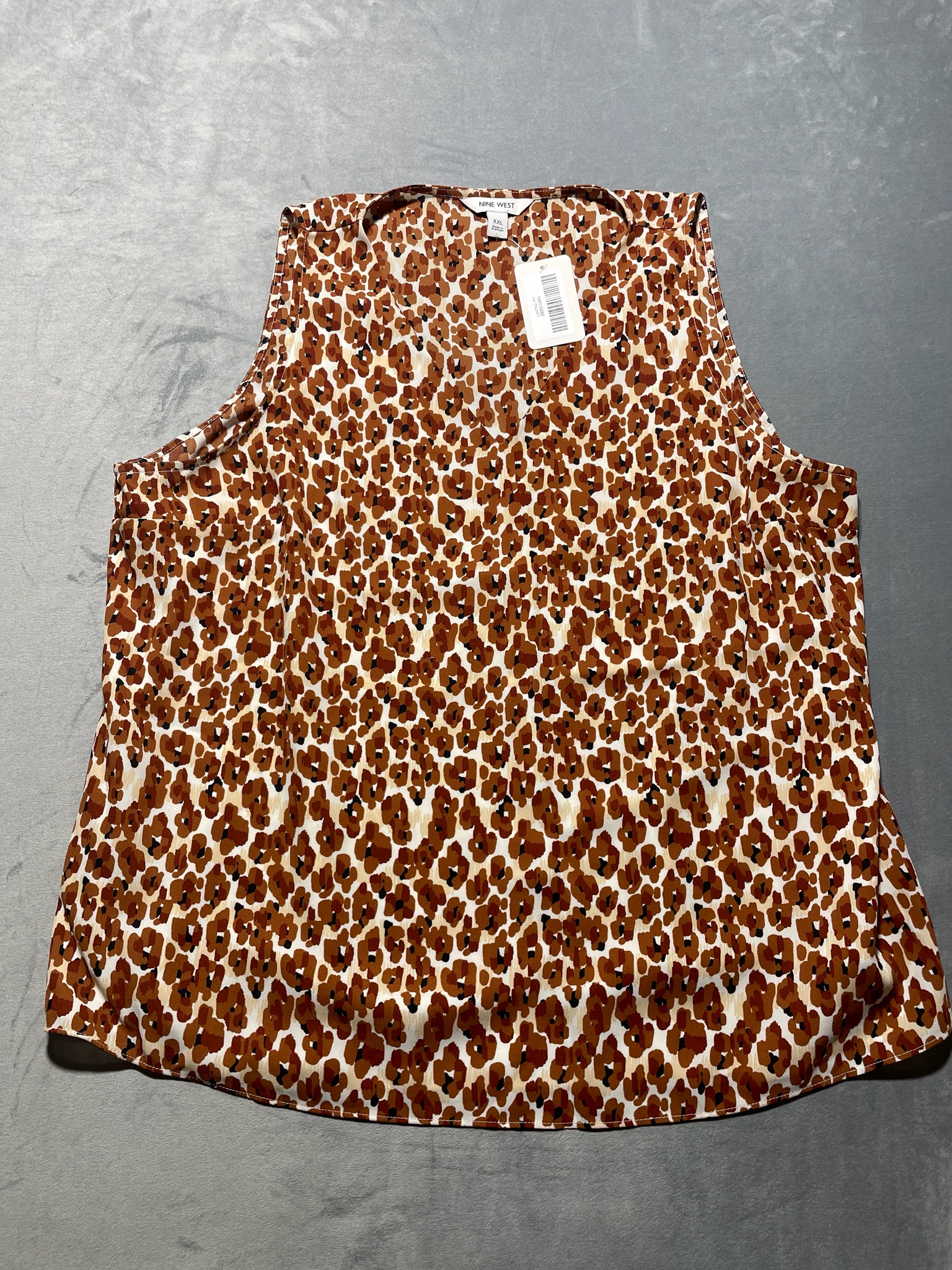 Nine West Brown Leopard Woven Sleeveless Top Size XXL