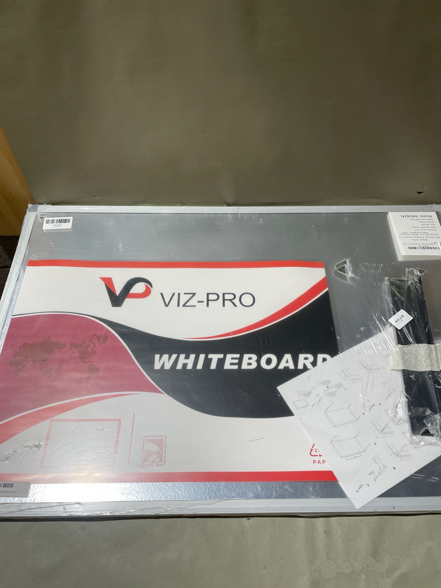 Viz-Pro White Magnetic Dry Erase Board Size 36 x 24 in