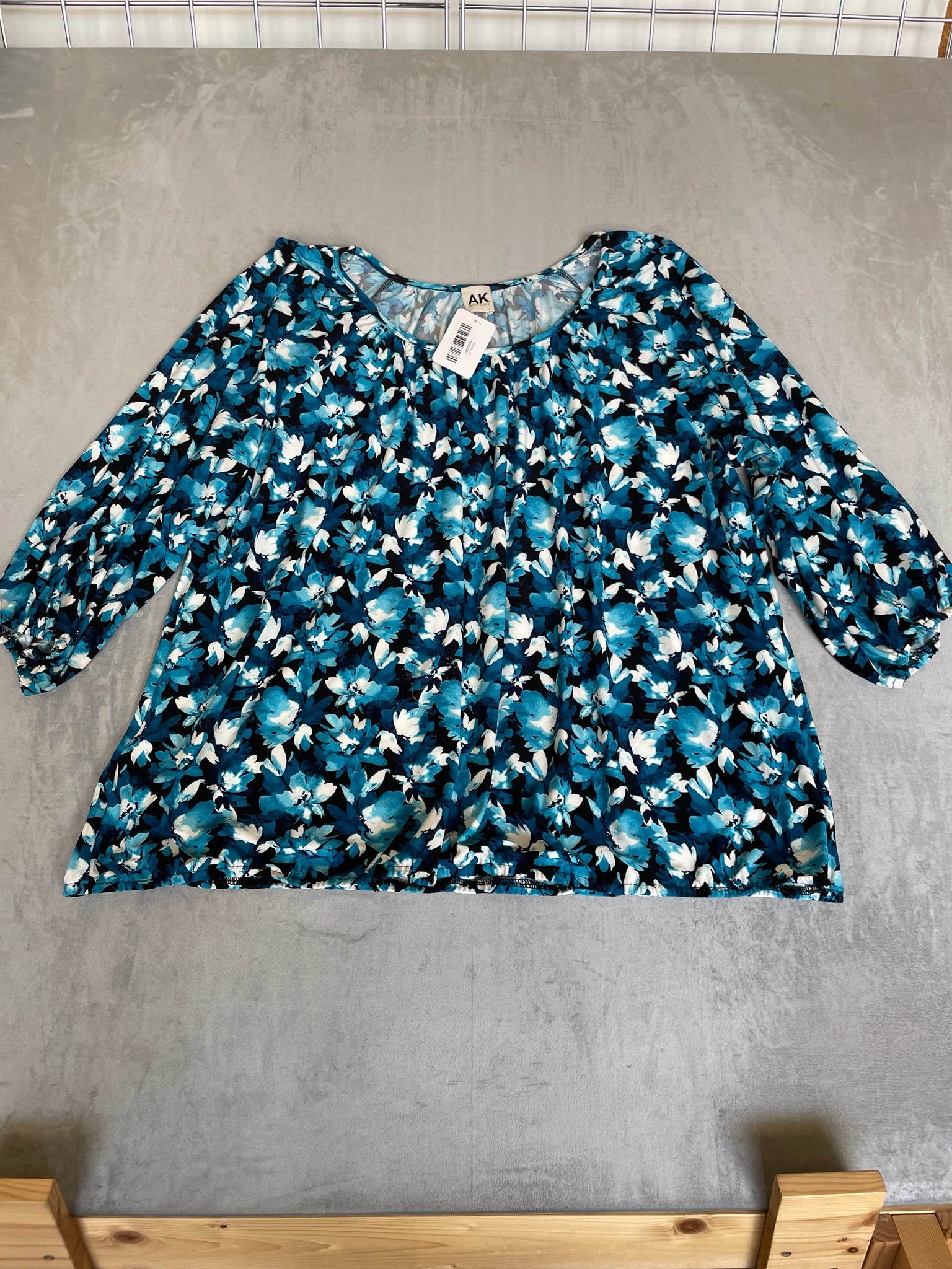 Anne Klein Teal Blue Floral Knit Tunic Size 3X