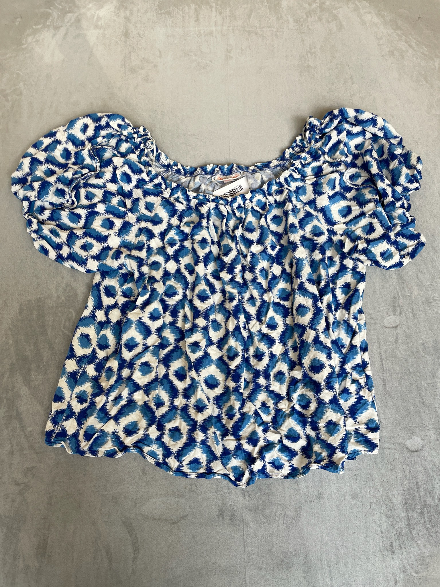 Knox Rose Blue and White Ikat Blouse Size XXL