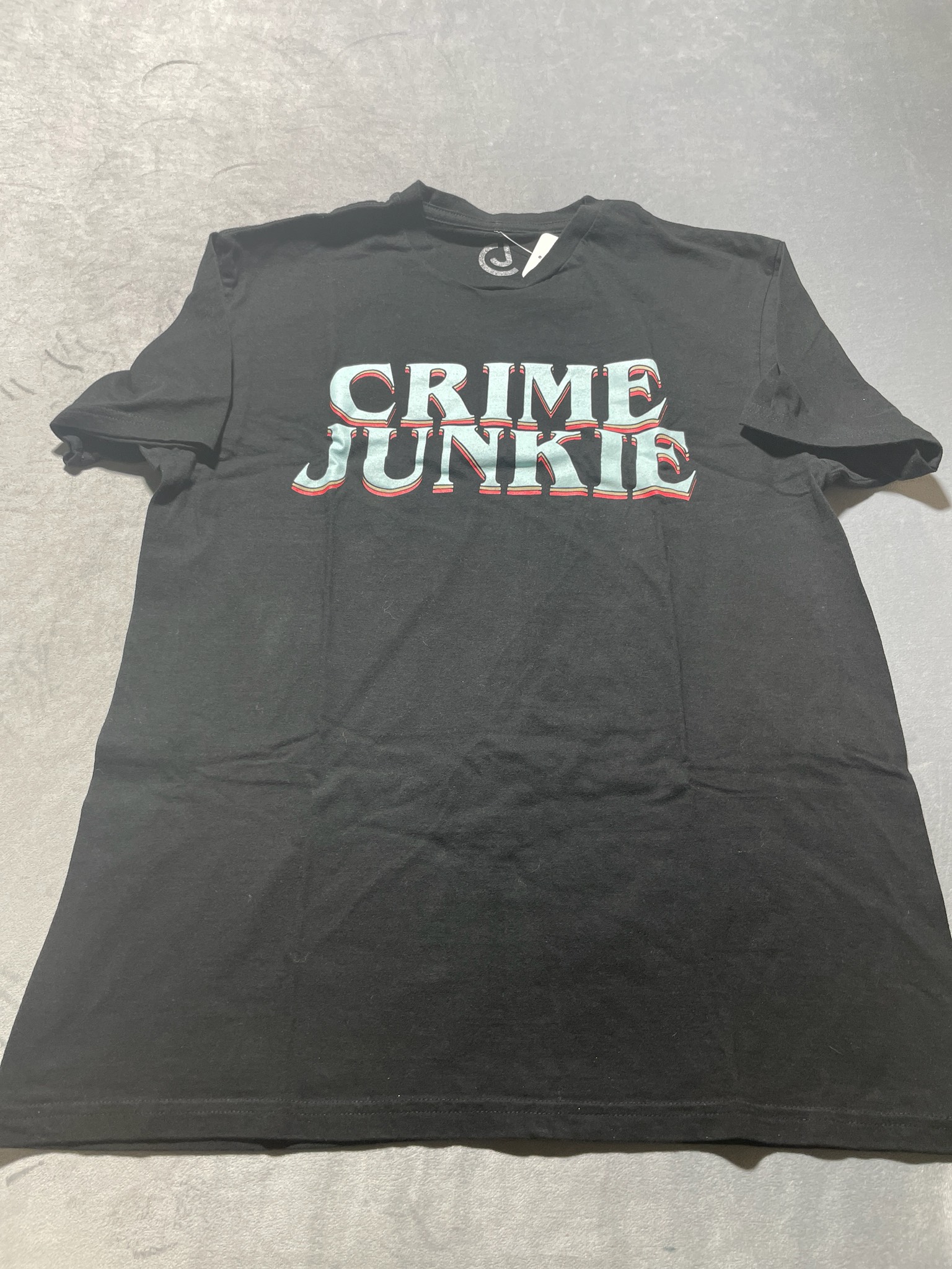 Crime Junkie Black Cotton T-Shirt Size Medium