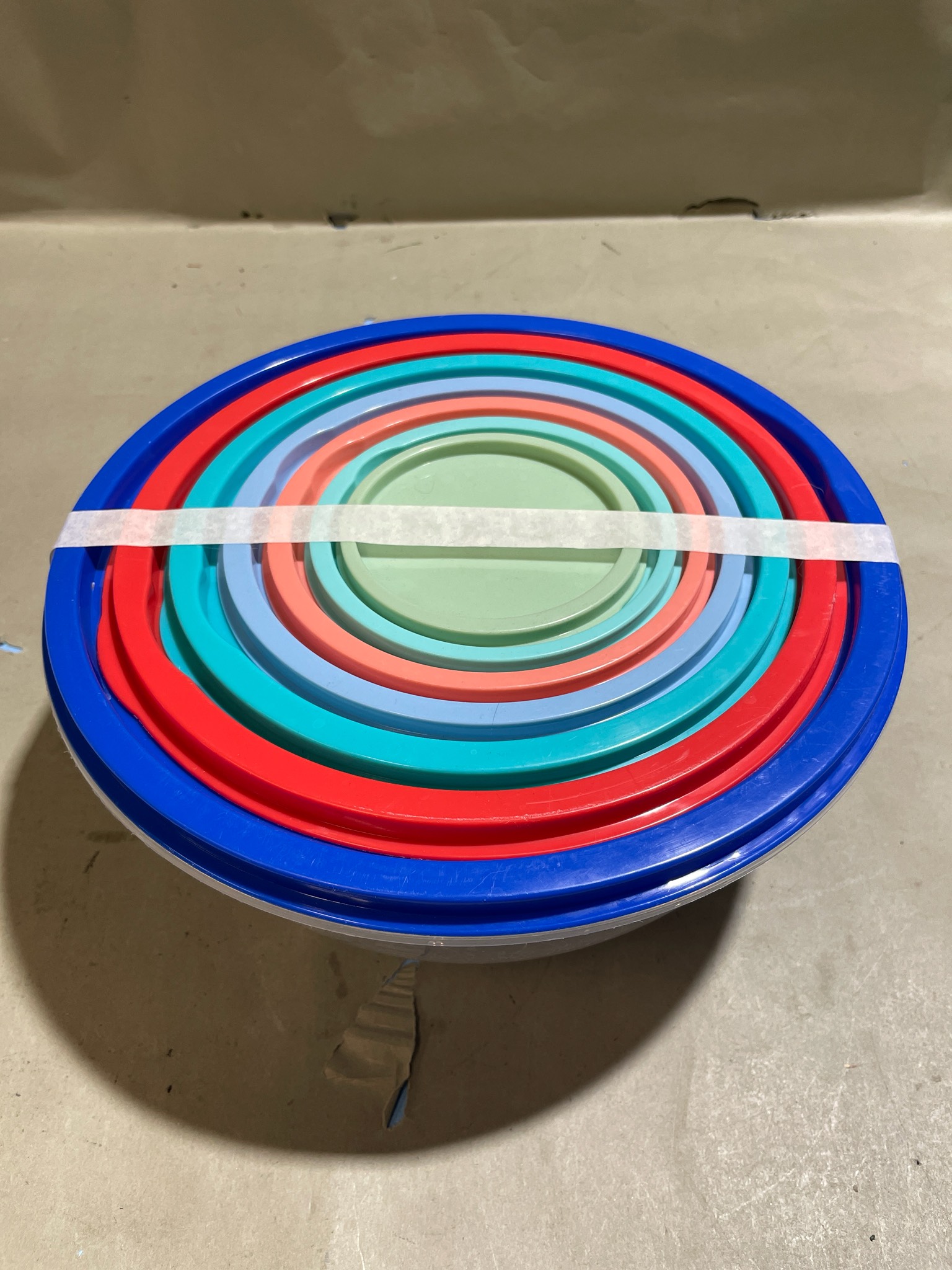 Clear Plastic Bowl with Multi-Color Lids