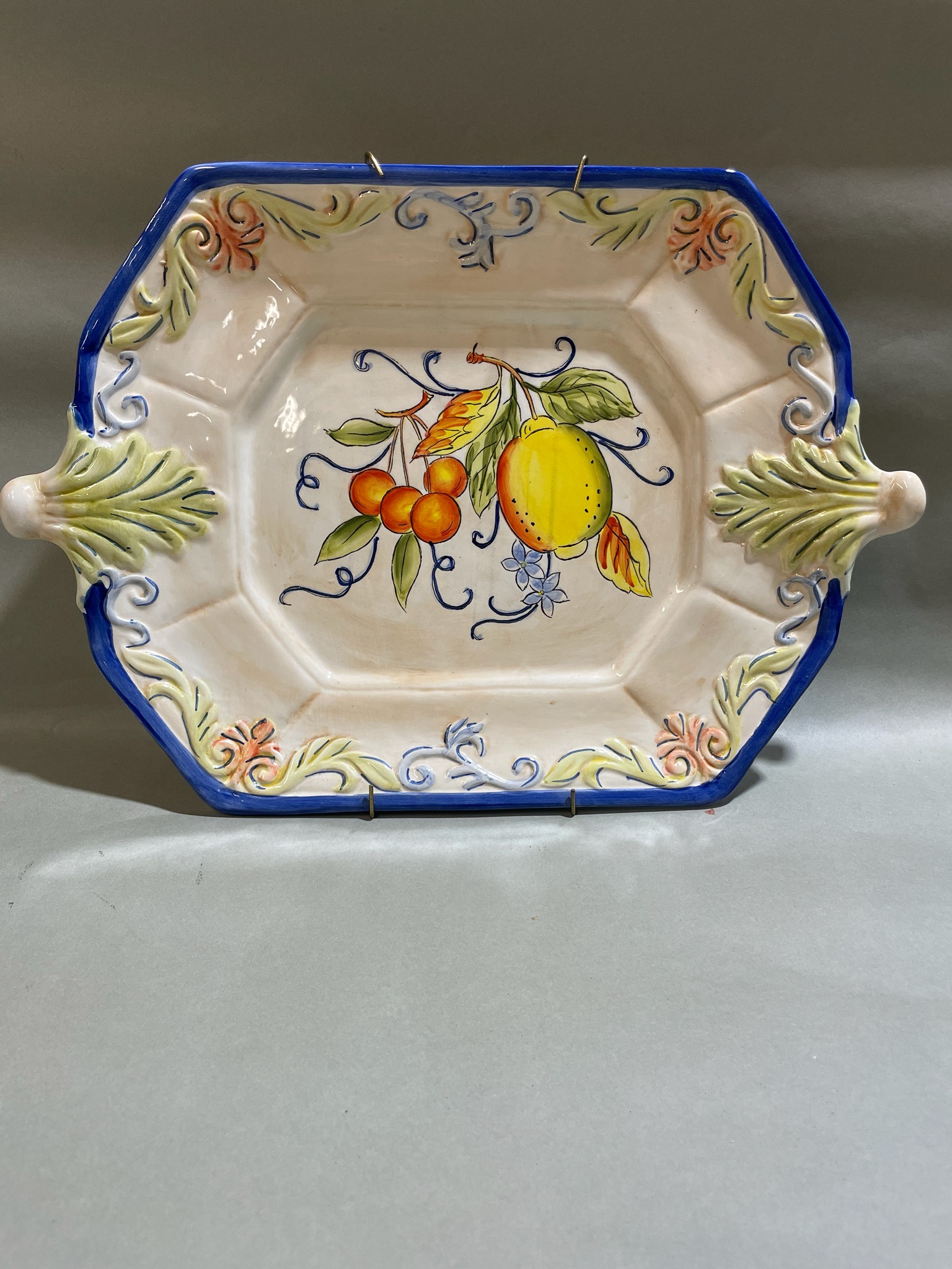 Cream Blue Octagonal Ceramic Platter