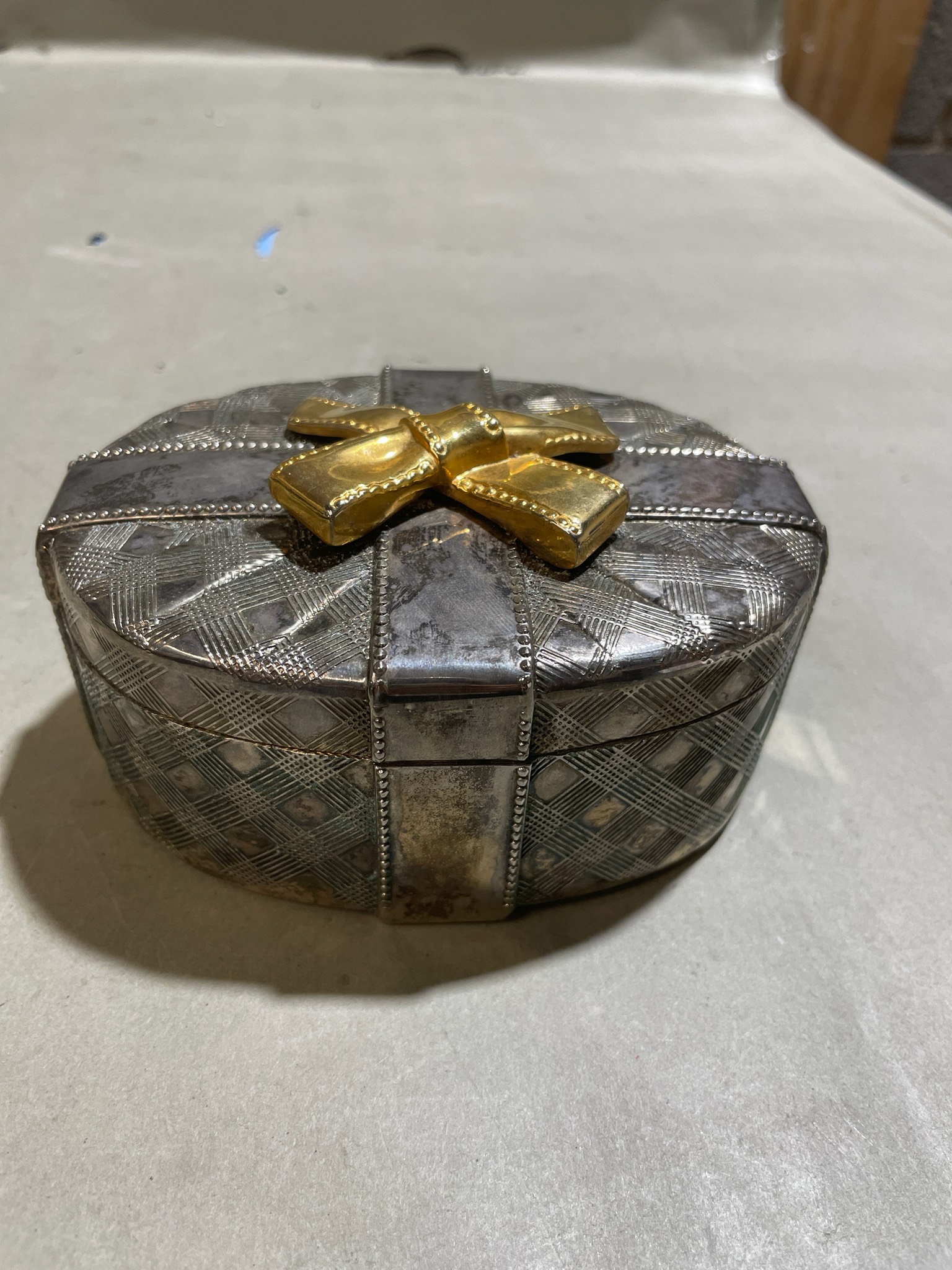 Silver Gray Oval Trinket Box