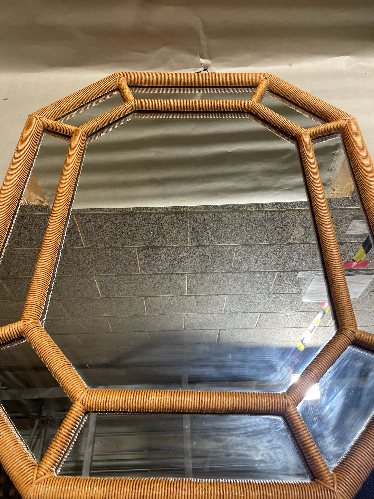 Tan Brown Geometric Woven Frame Mirror