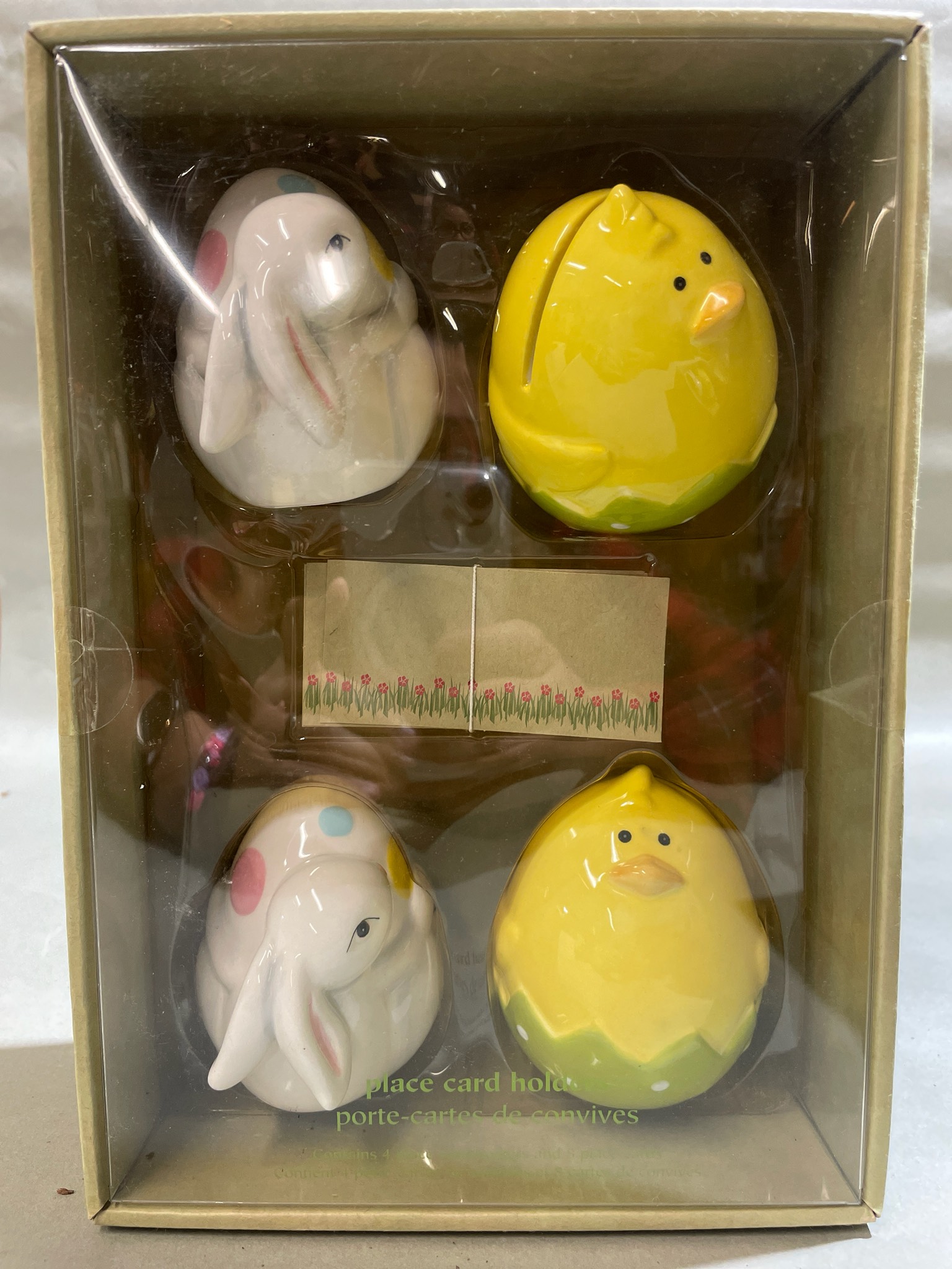 Pier 1 Imports White and Yellow Rabbit and Chick Place Card Holder Set