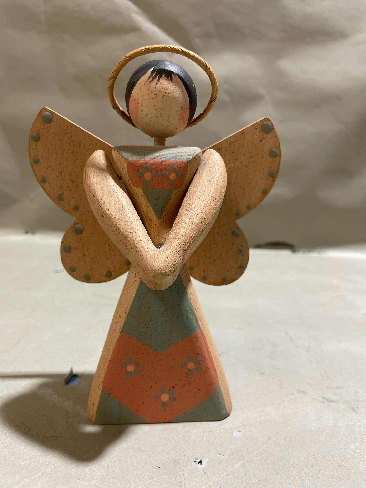 Tan Teal Geometric Angel Figurine