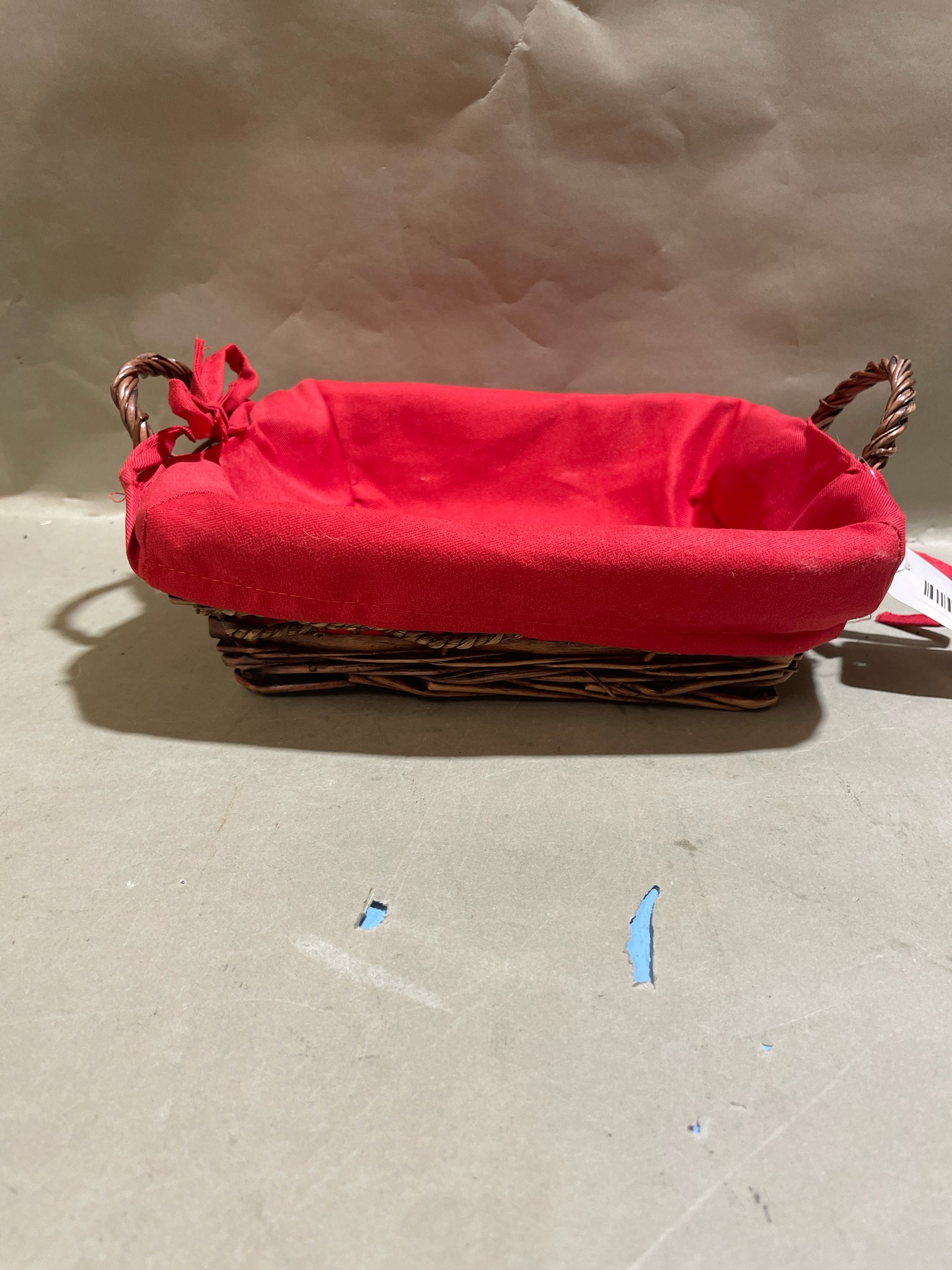 Brown Rectangular Woven Basket with Red Liner