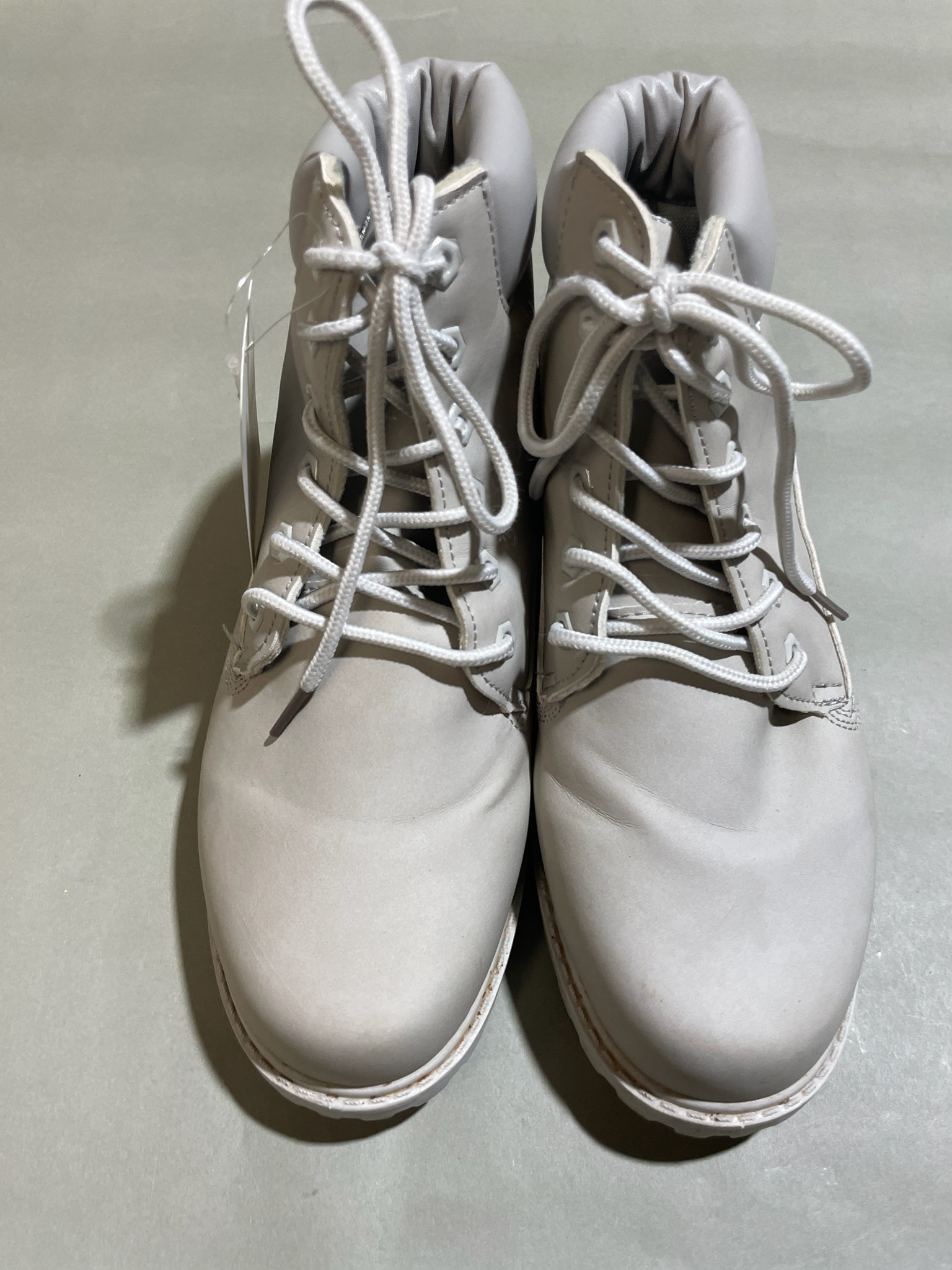 Light Gray Beige Lace-Up Ankle Boots