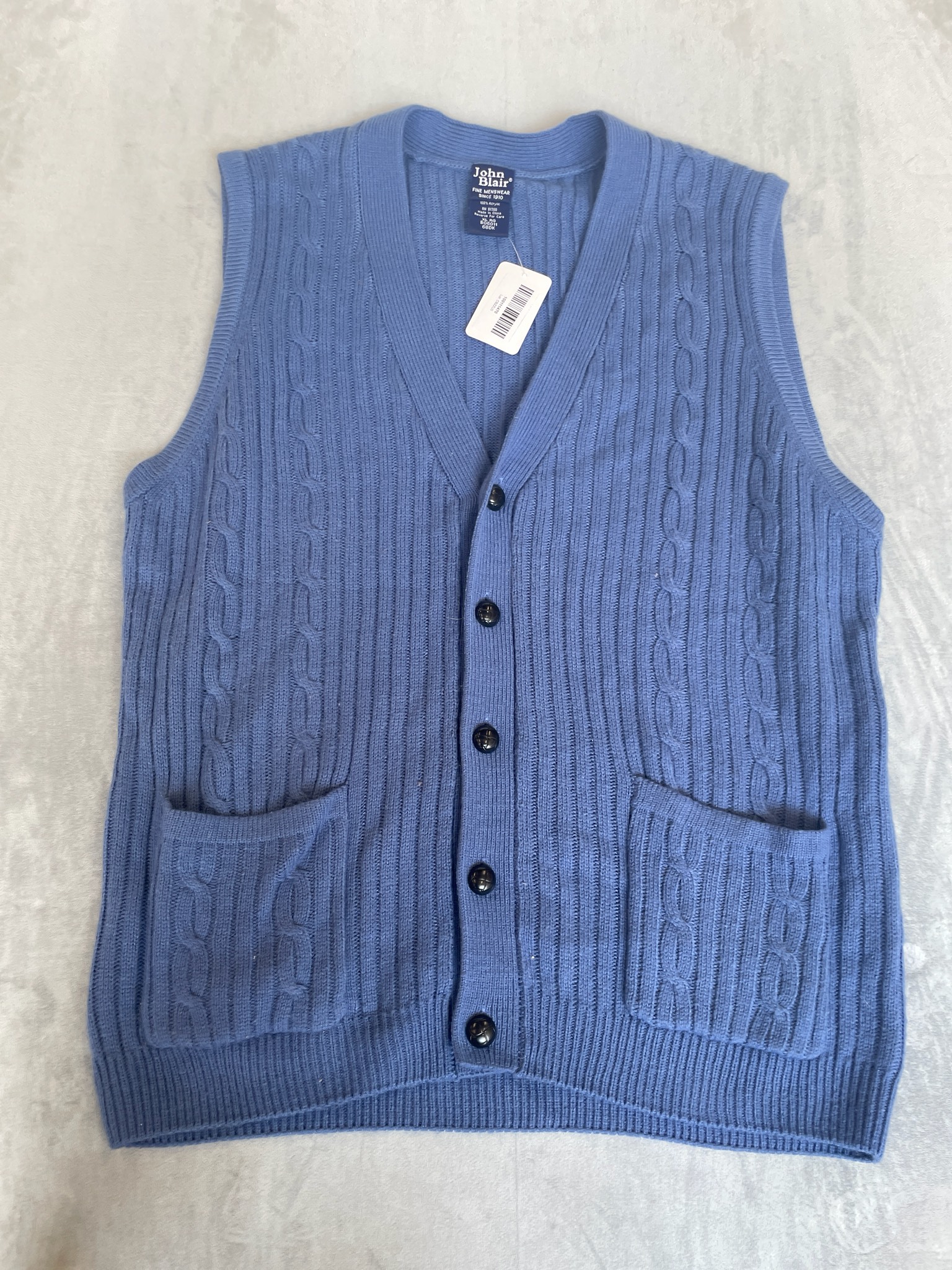 John Blair Blue Acrylic Cable Knit Sweater Vest Size XL