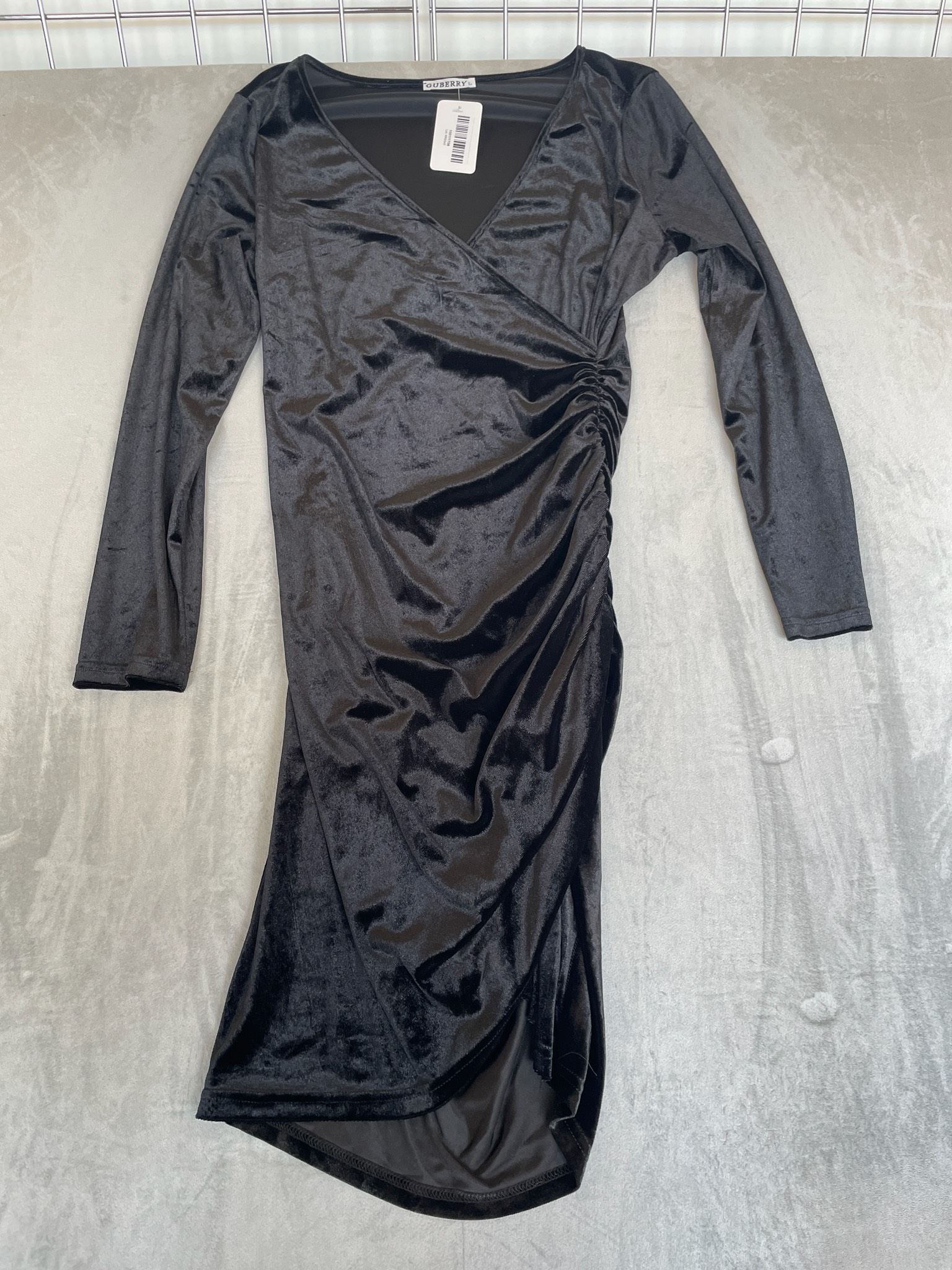 GUBERRY Black Long Sleeve Wrap Front Dress