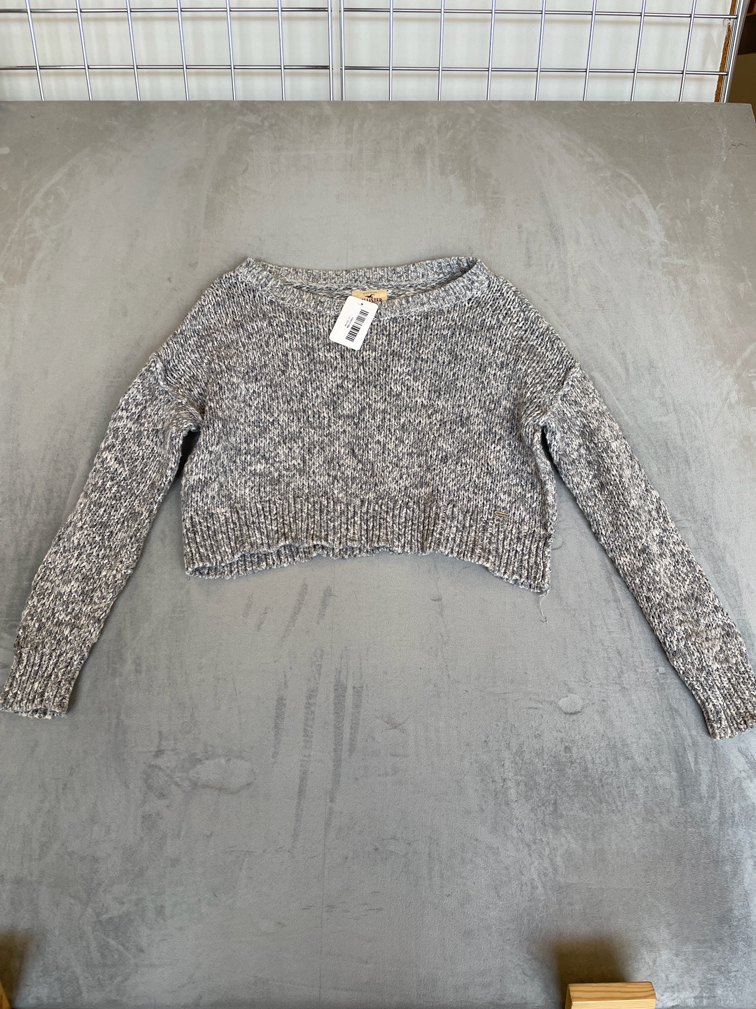 Hollister Gray Black Textured Knit Cropped Sweater Size S