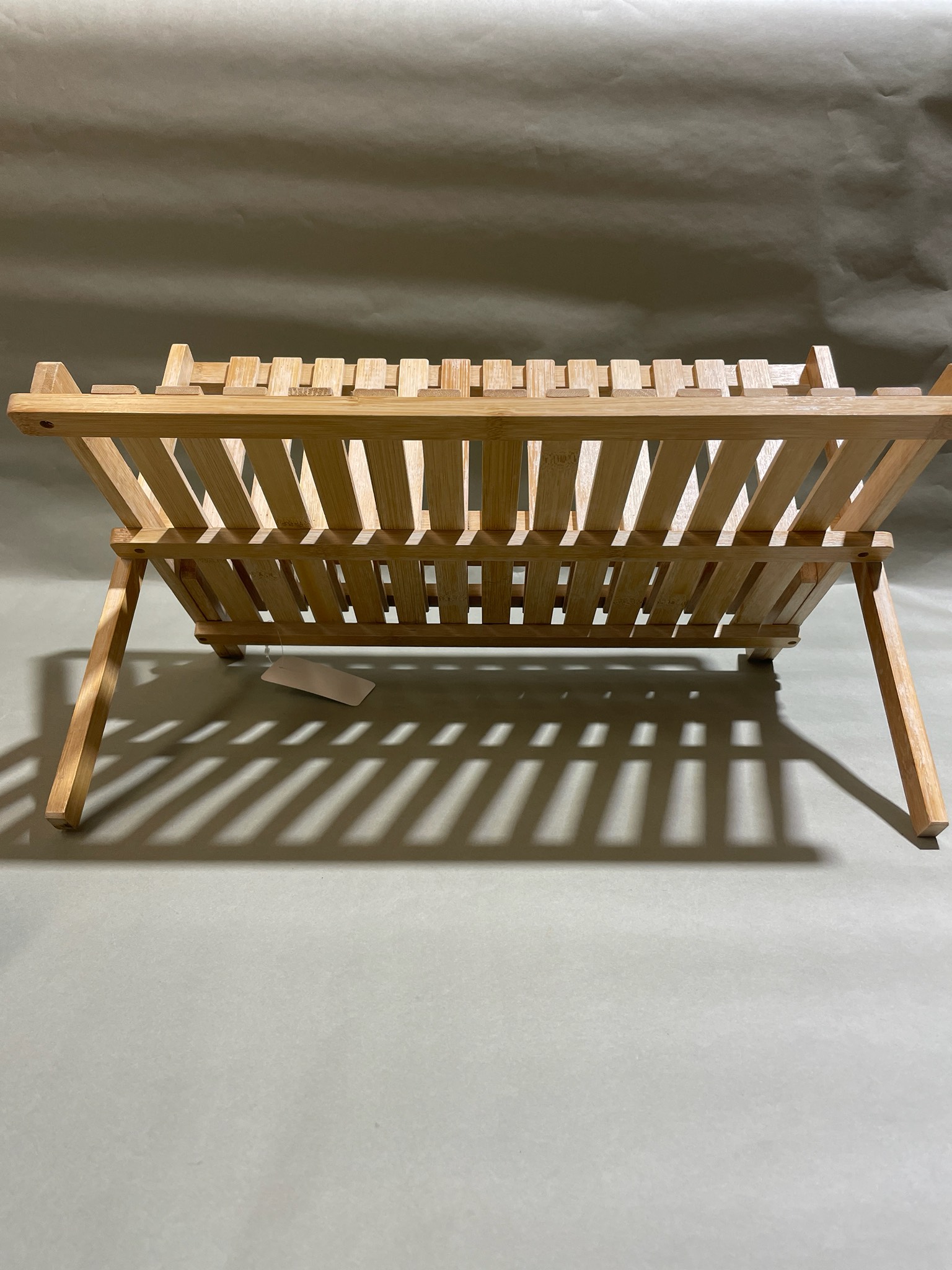 Light Brown Slatted Wood Bench with Backrest