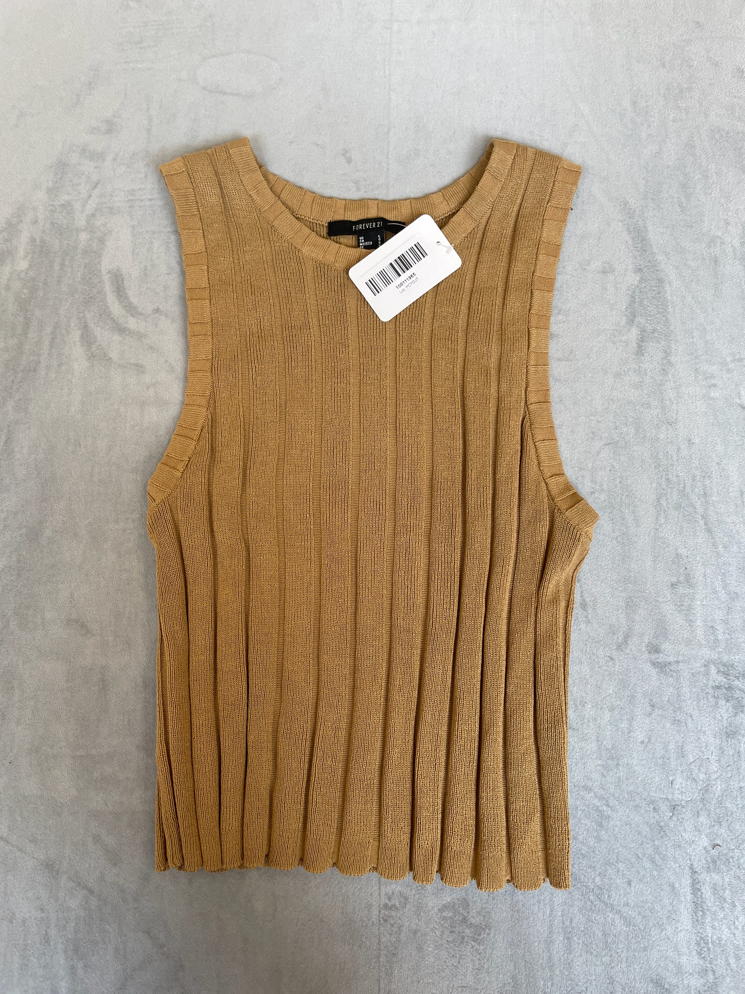 Forever 21 Tan Ribbed Knit Sleeveless Top Size Large