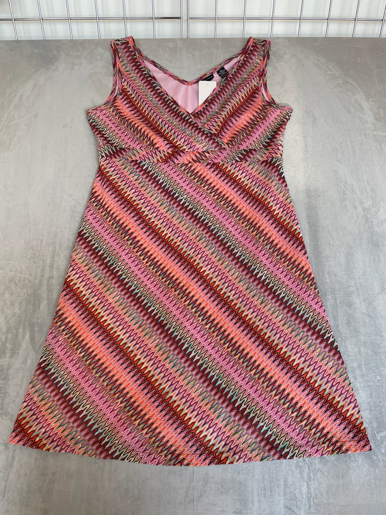 New York & Company Multicolor Zigzag Polyester Blend Dress Size XL