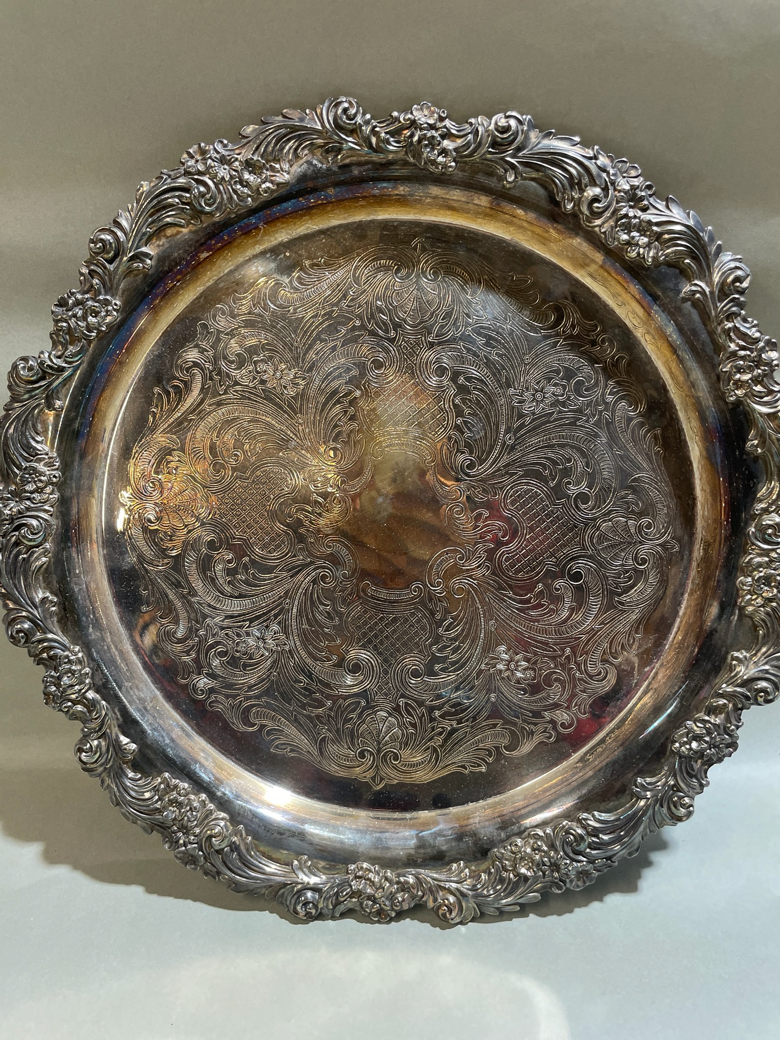 Silver Colored Ornate Serving Tray