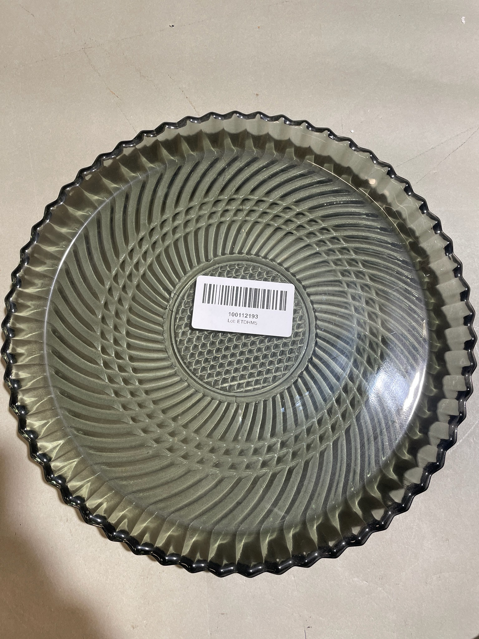 Smoky Gray Scalloped Glass Plate