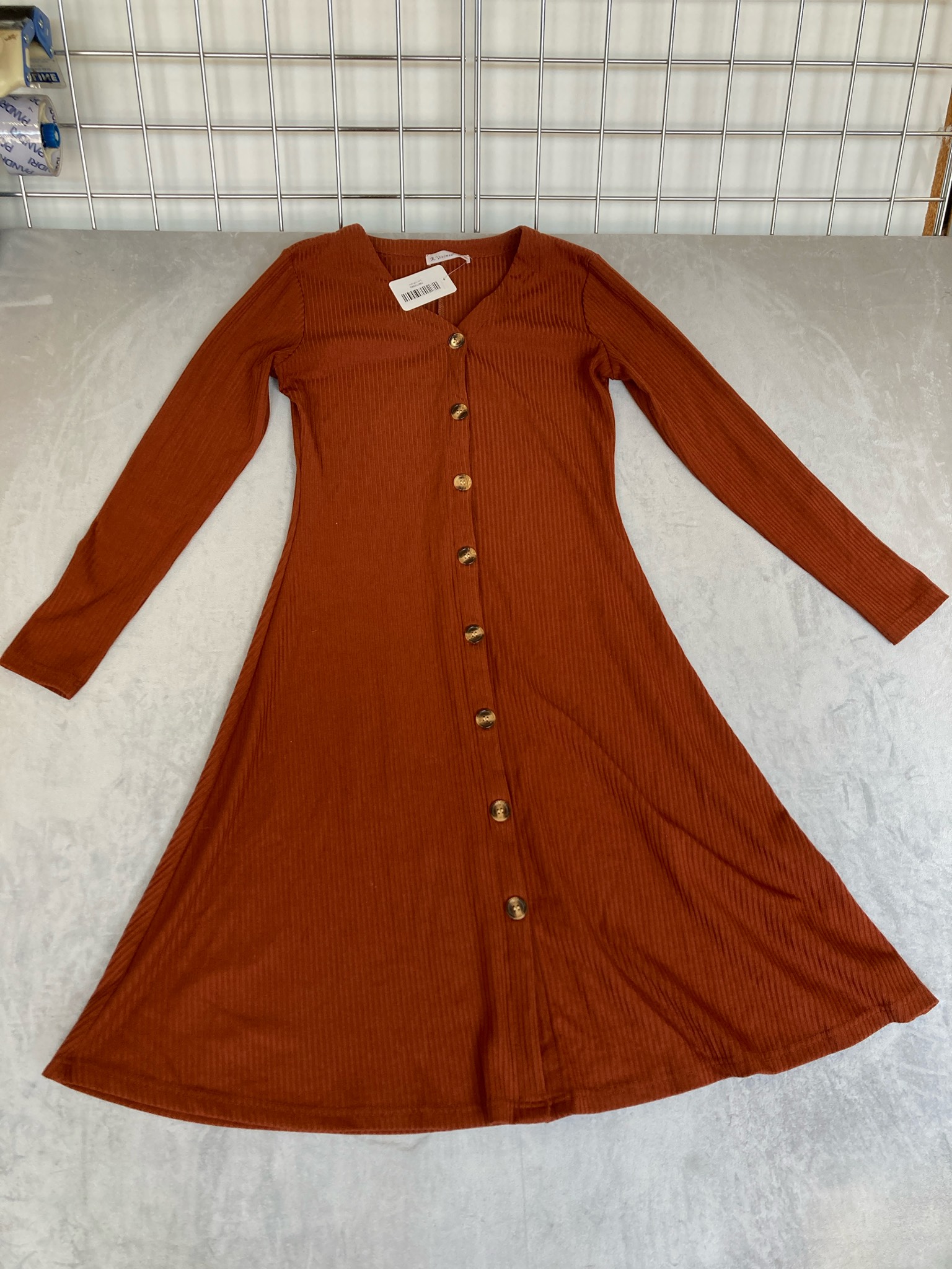 R. Vivimos Rust Ribbed Knit Long Sleeve Dress Size S (US 4/6)