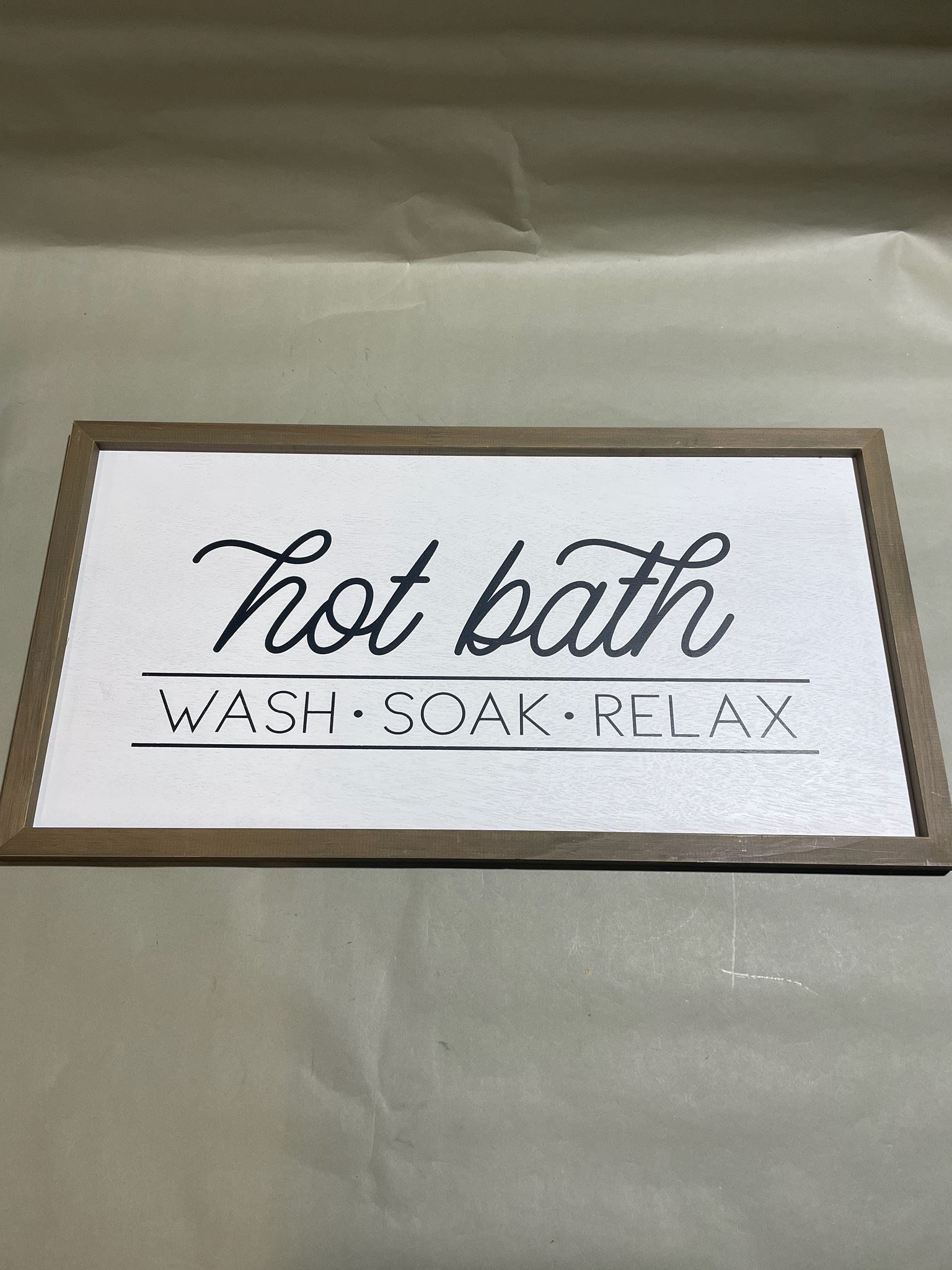 Hobby Lobby White and Brown Framed Bathroom Wall Sign Size 13.5 x 25.5 in