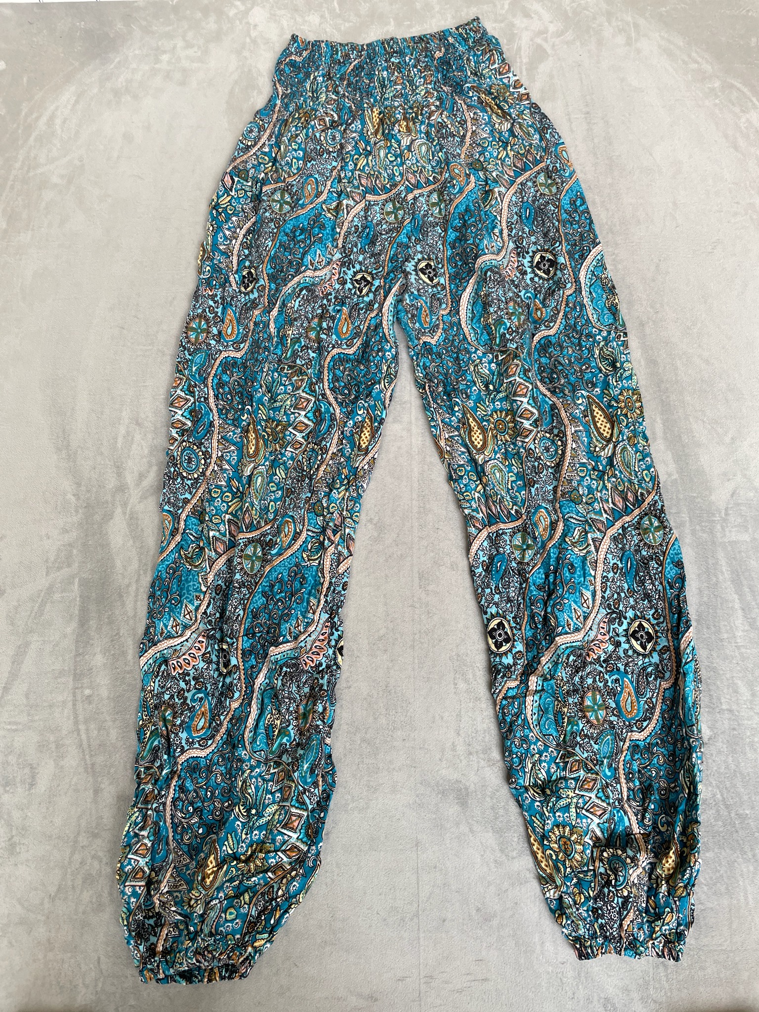 Turquoise Paisley Rayon Pants