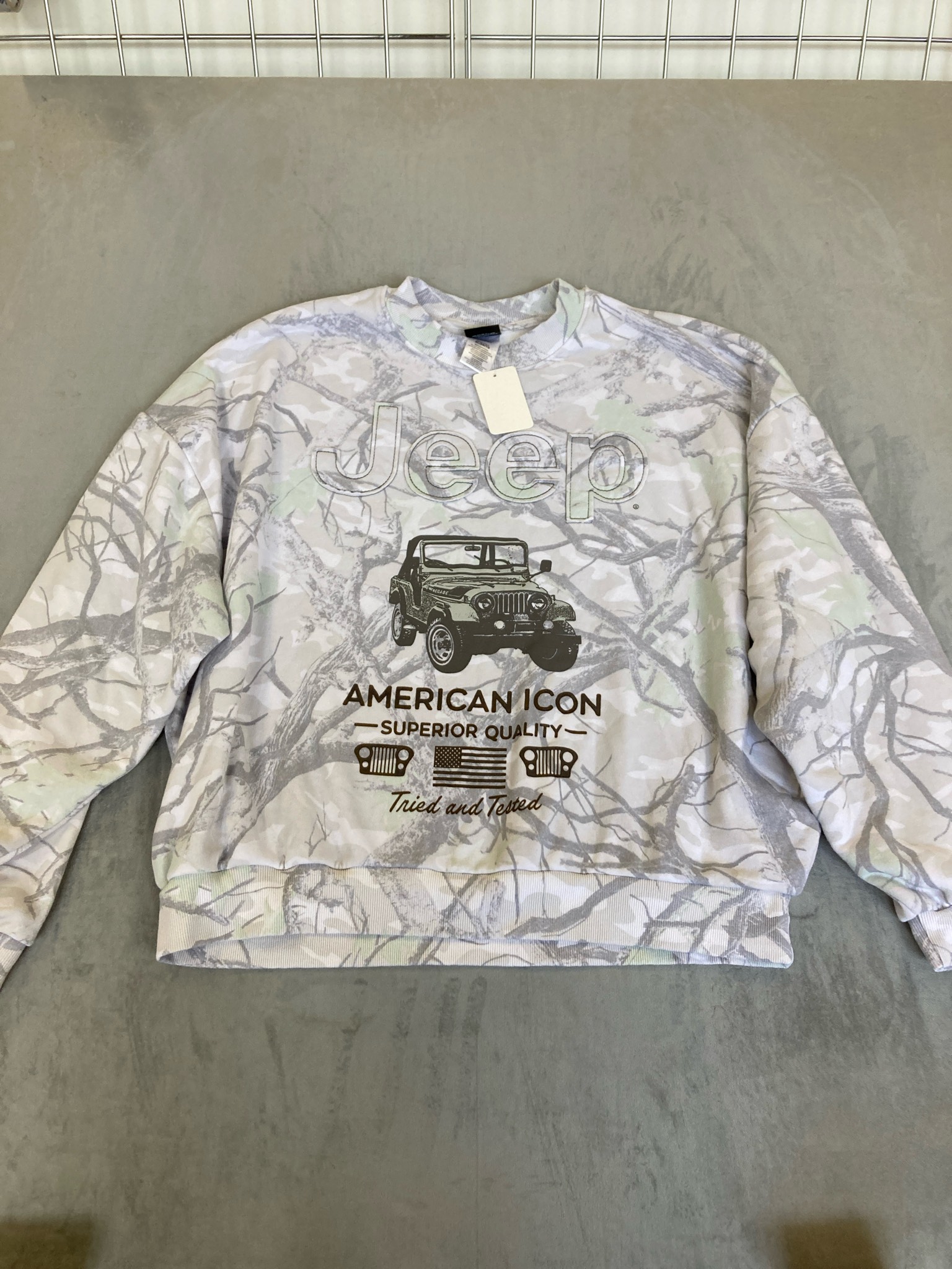 Jeep Gray White Camouflage Cotton Blend Sweatshirt Size XL