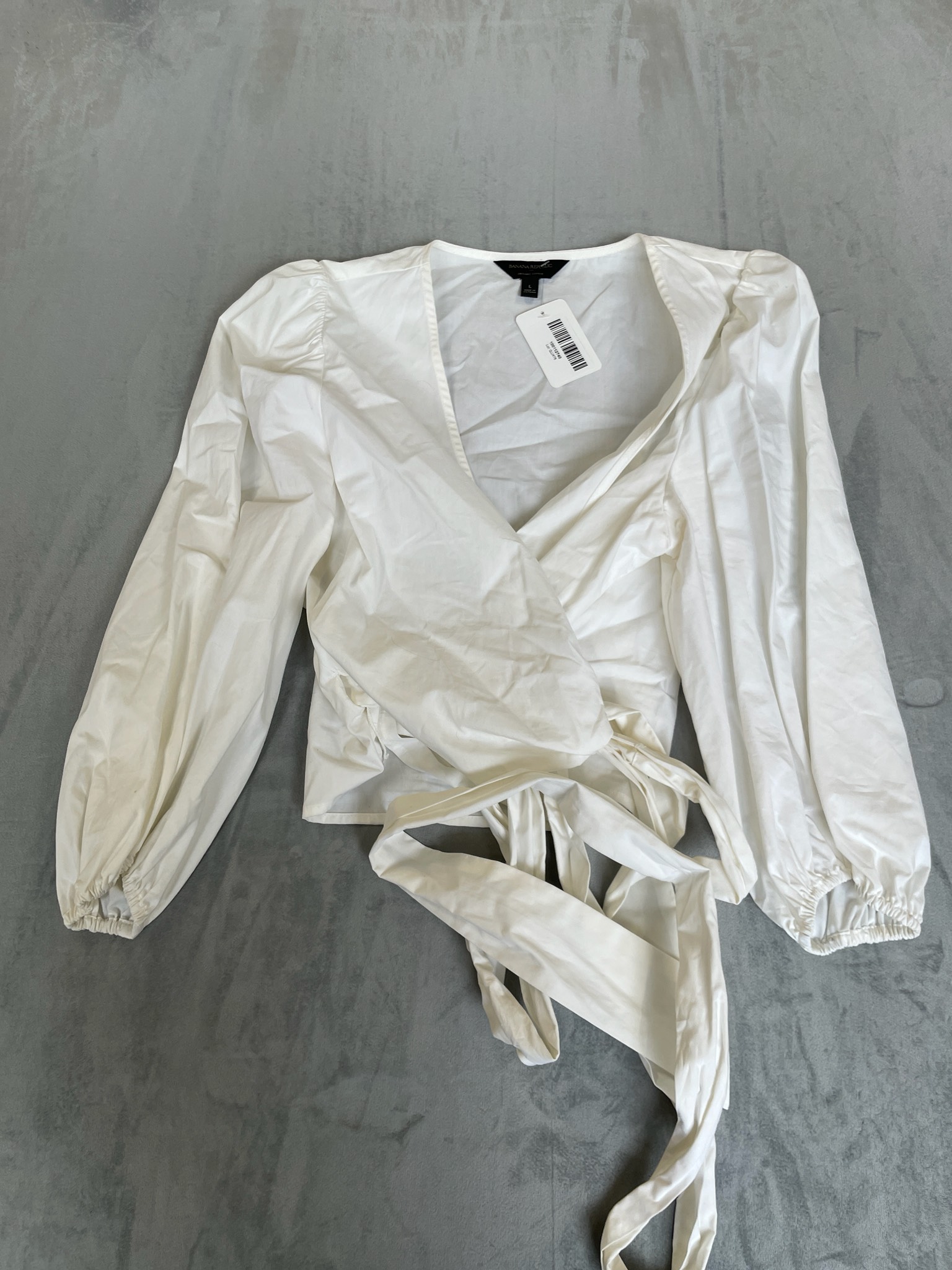 Banana Republic White Organic Cotton Wrap Blouse Size Large