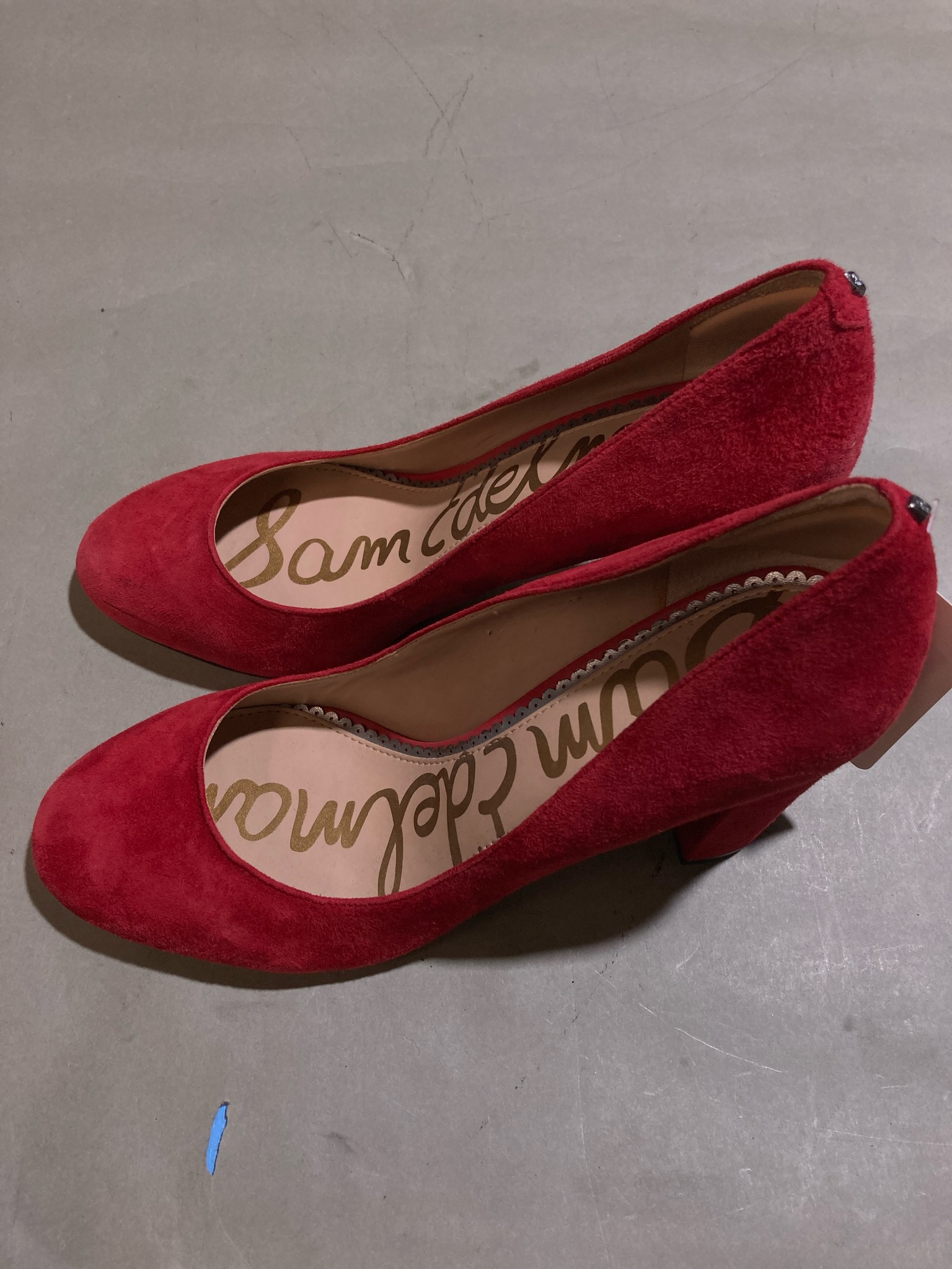 Sam Edelman Red Suede-Like Block Heel Pumps