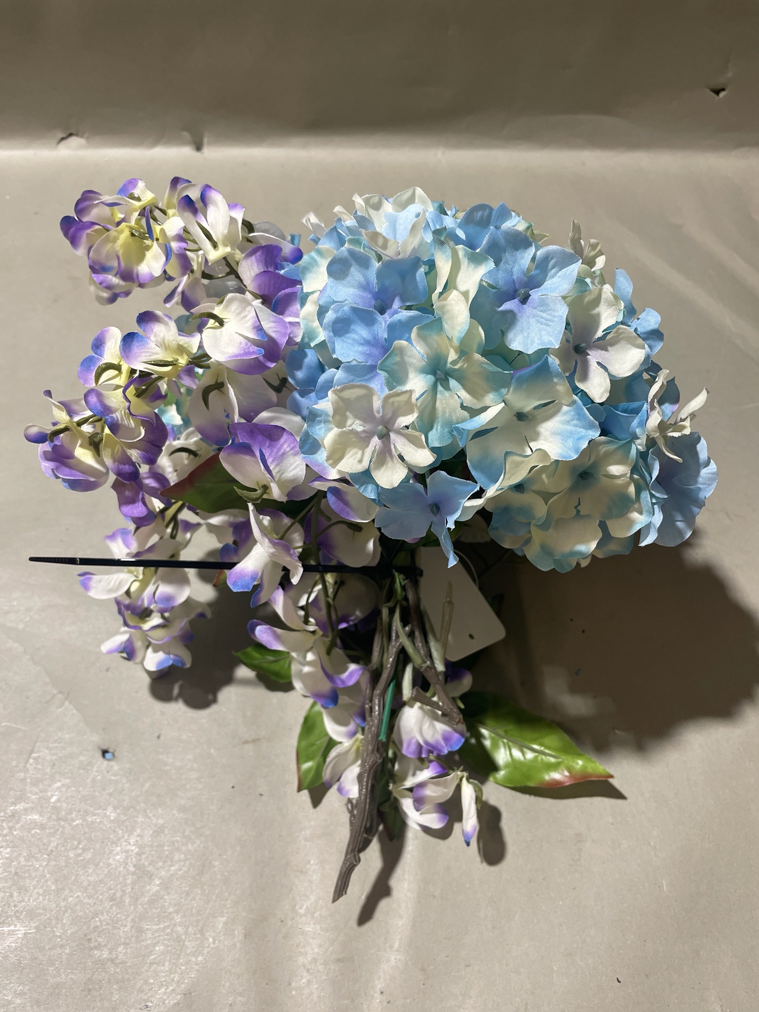 Blue White and Purple Artificial Flower Bouquet