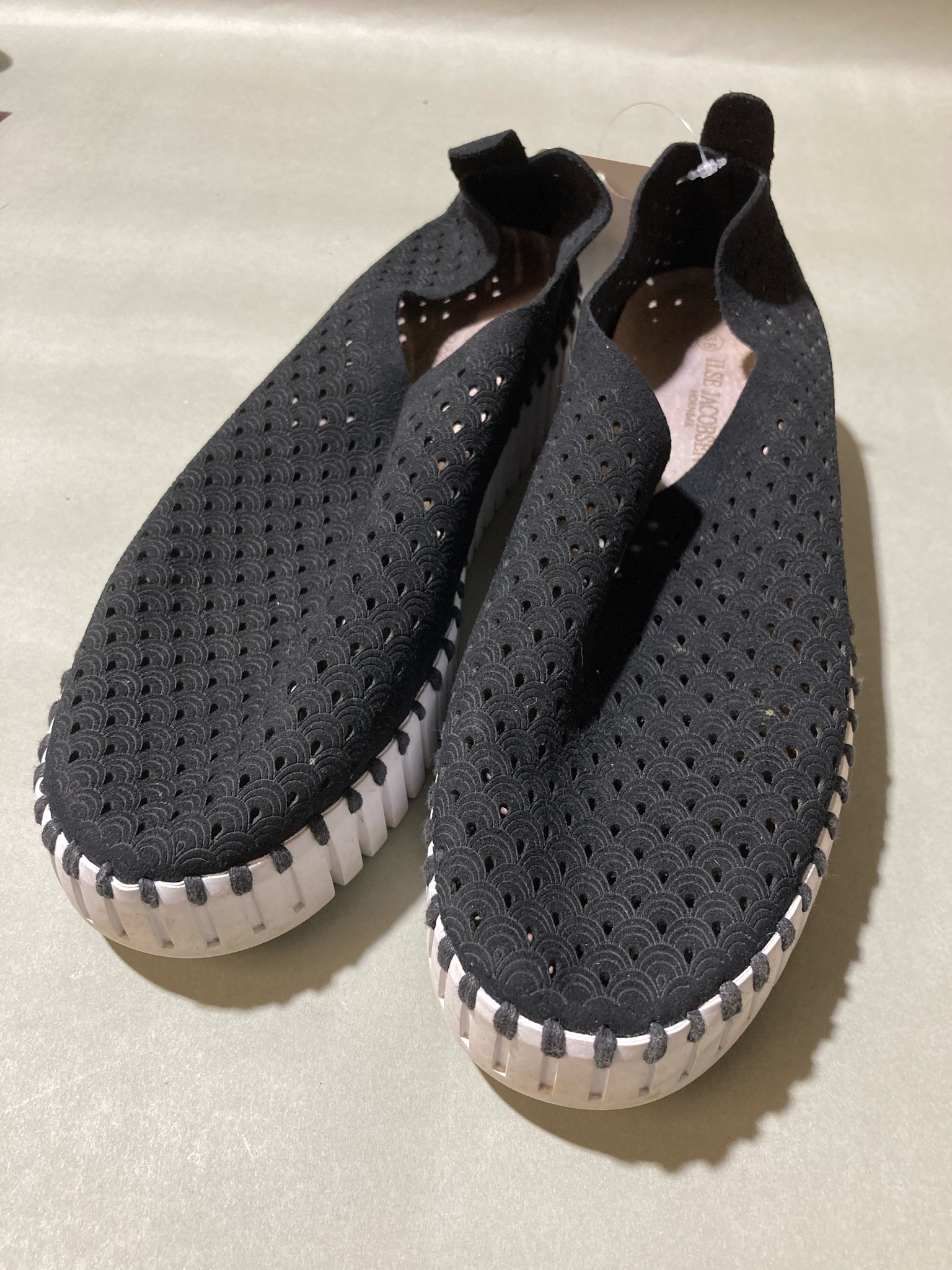 Ilse Jacobsen Black Perforated Slip On Shoes Size 38