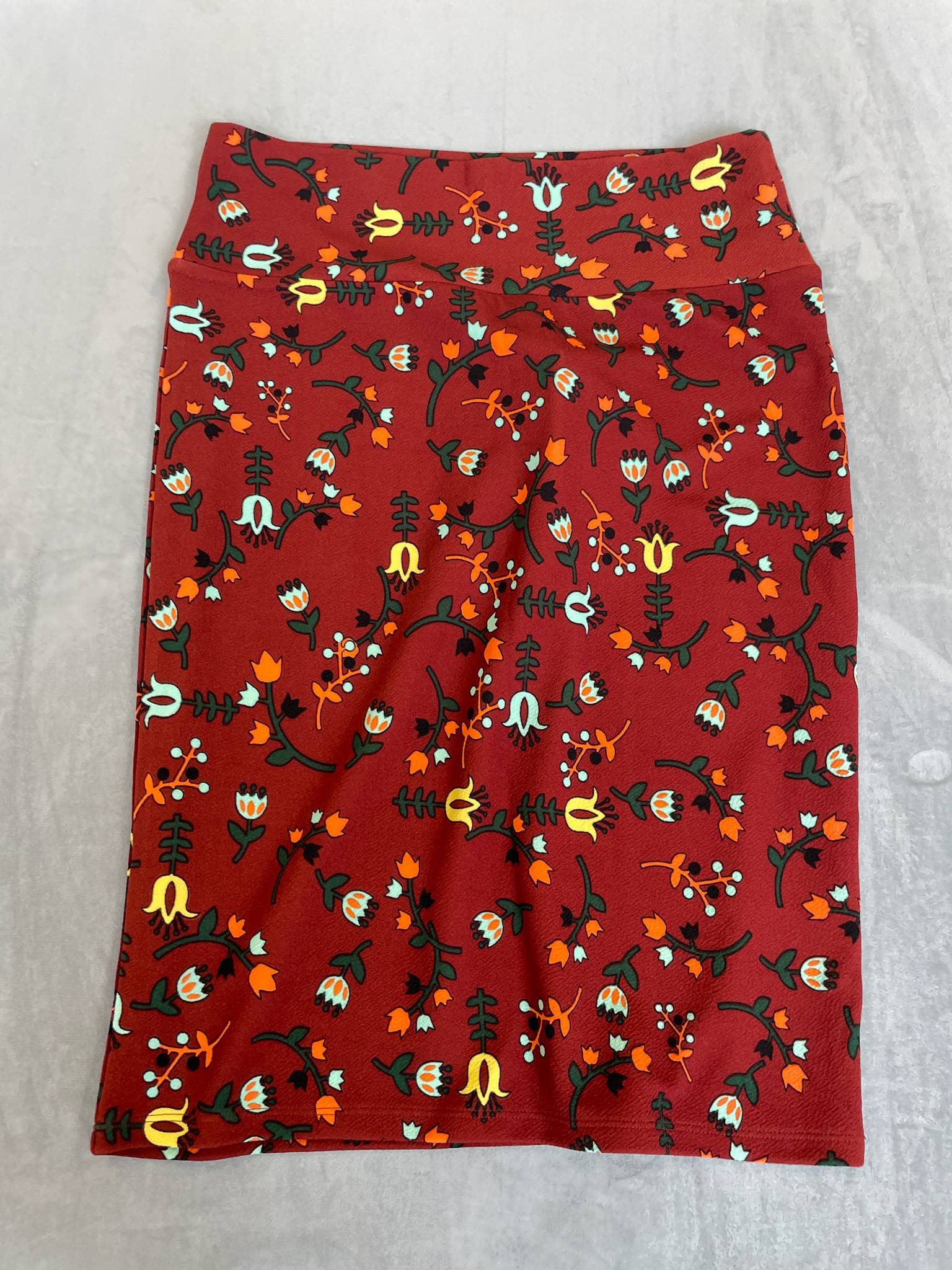 LuLaRoe Red Floral Knit Skirt Size L