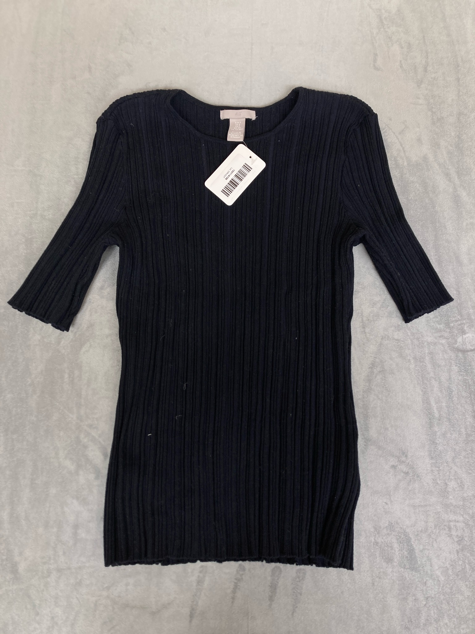 Navy Ribbed Knit Top Size S