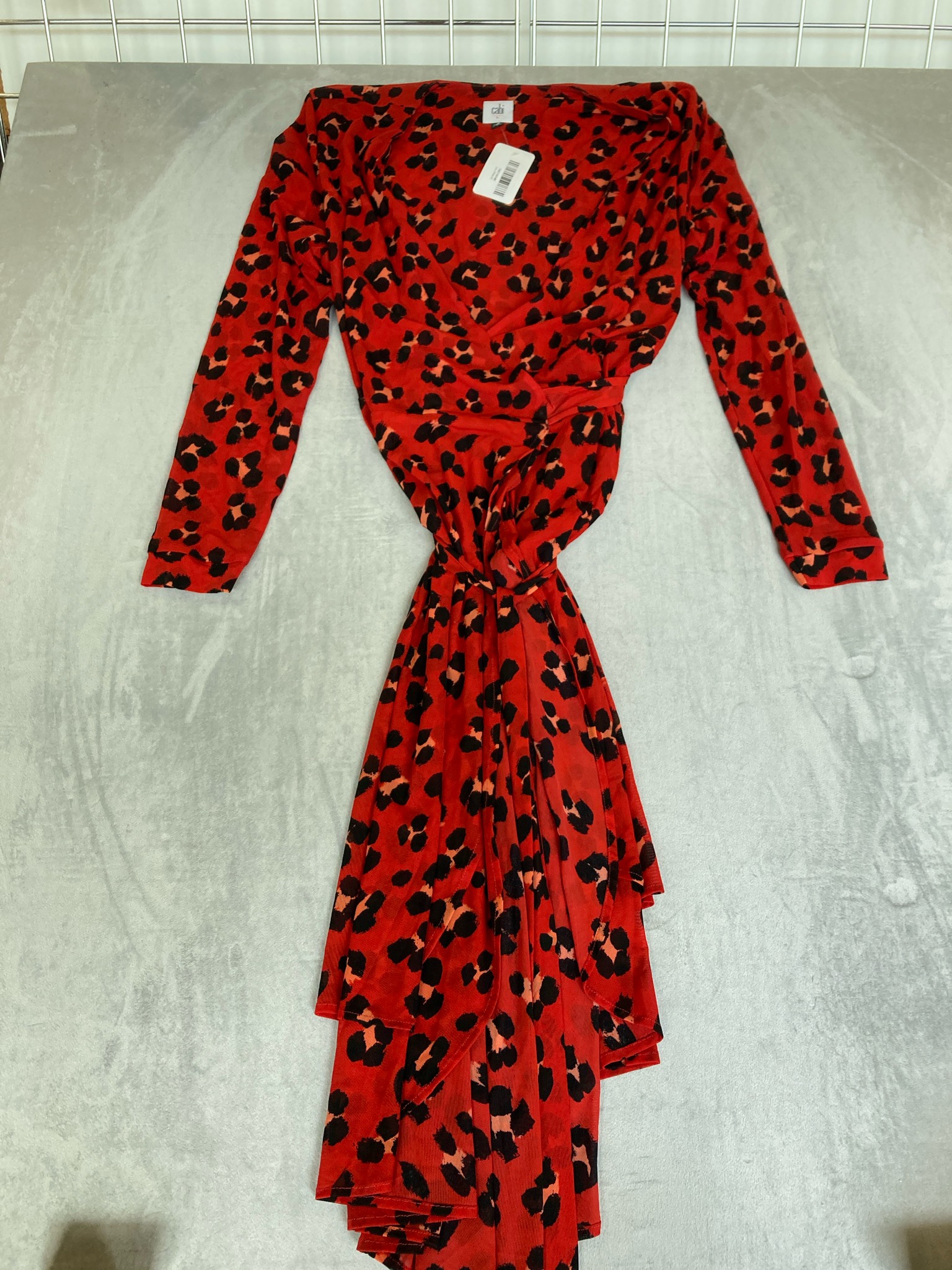 gabi Red and Black Animal Print Long Sleeve Dress Size L