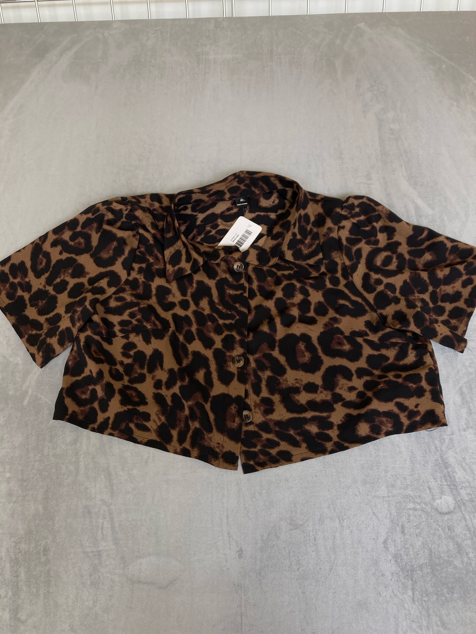 Brown Leopard Print Short-Sleeved Top Size XL