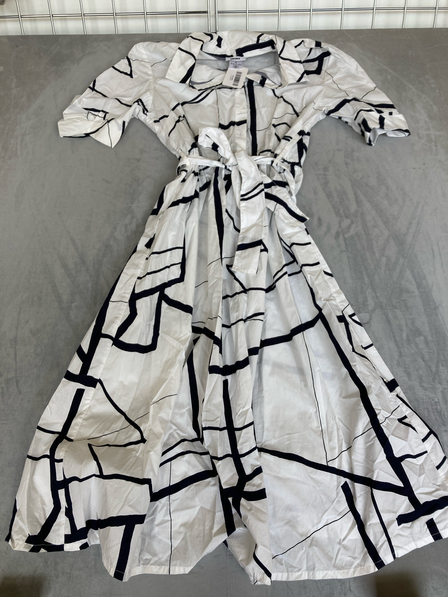 DKNY White and Black Abstract Print Maxi Dress Size US 12